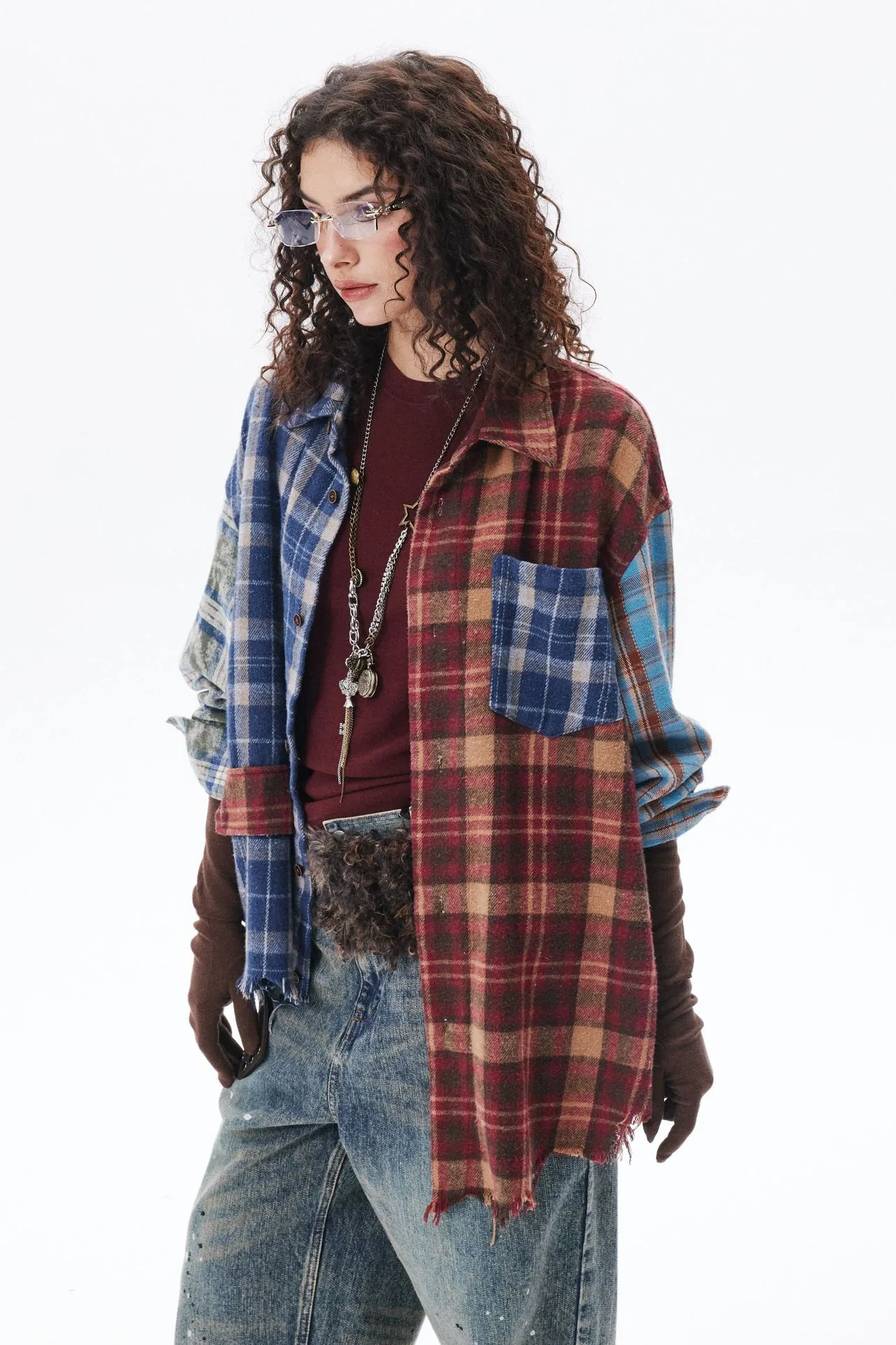 Jiayi Library Men's  Spring New American Retro Contrast Color Stitching Cleanfit Plaid Shirt Antique Shirt display picture 4