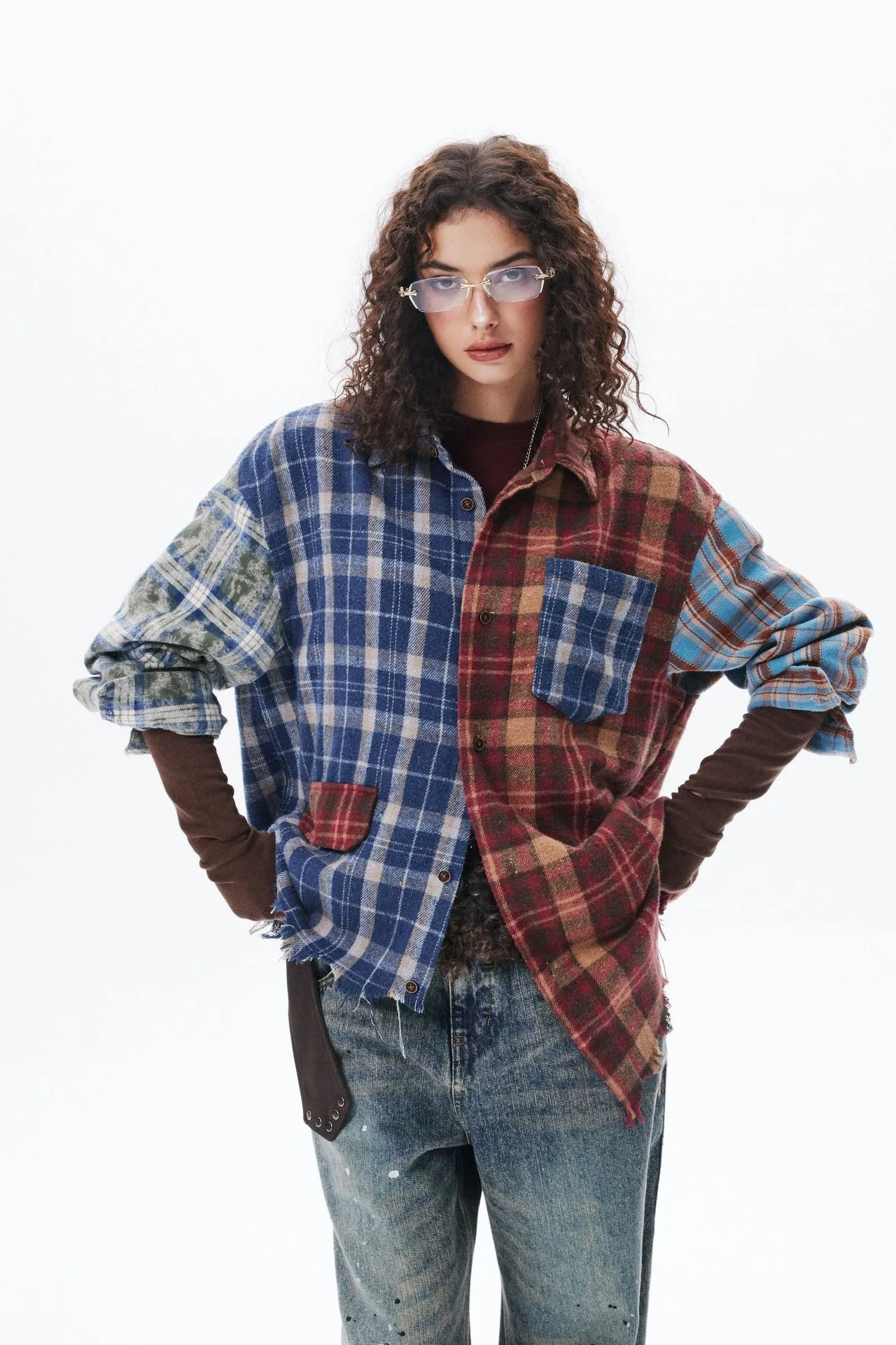 Jiayi Library Men's  Spring New American Retro Contrast Color Stitching Cleanfit Plaid Shirt Antique Shirt display picture 6