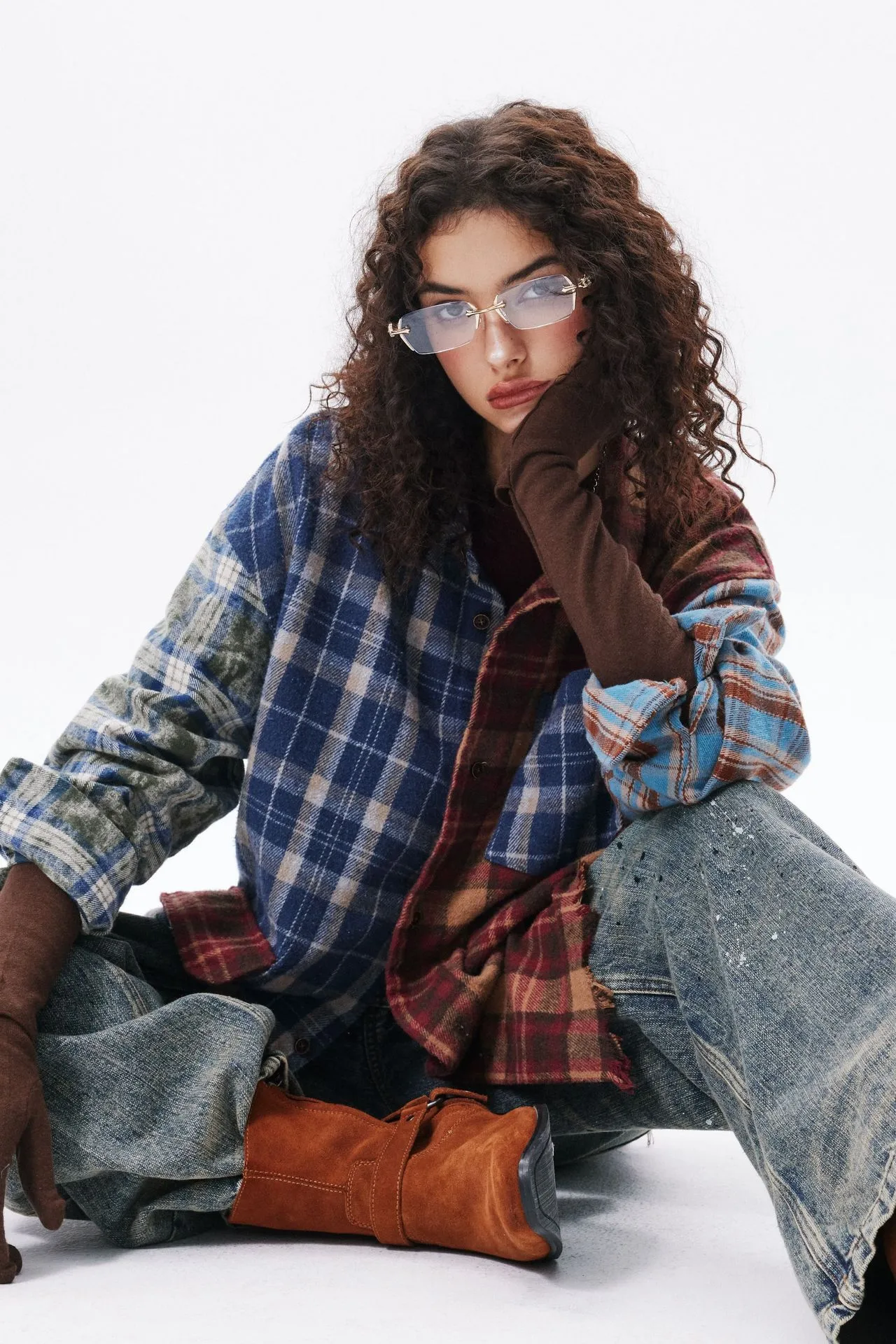 Jiayi Library Men's  Spring New American Retro Contrast Color Stitching Cleanfit Plaid Shirt Antique Shirt display picture 8