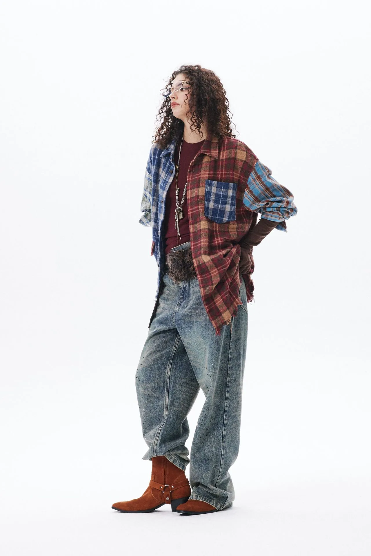 Jiayi Library Men's  Spring New American Retro Contrast Color Stitching Cleanfit Plaid Shirt Antique Shirt display picture 9