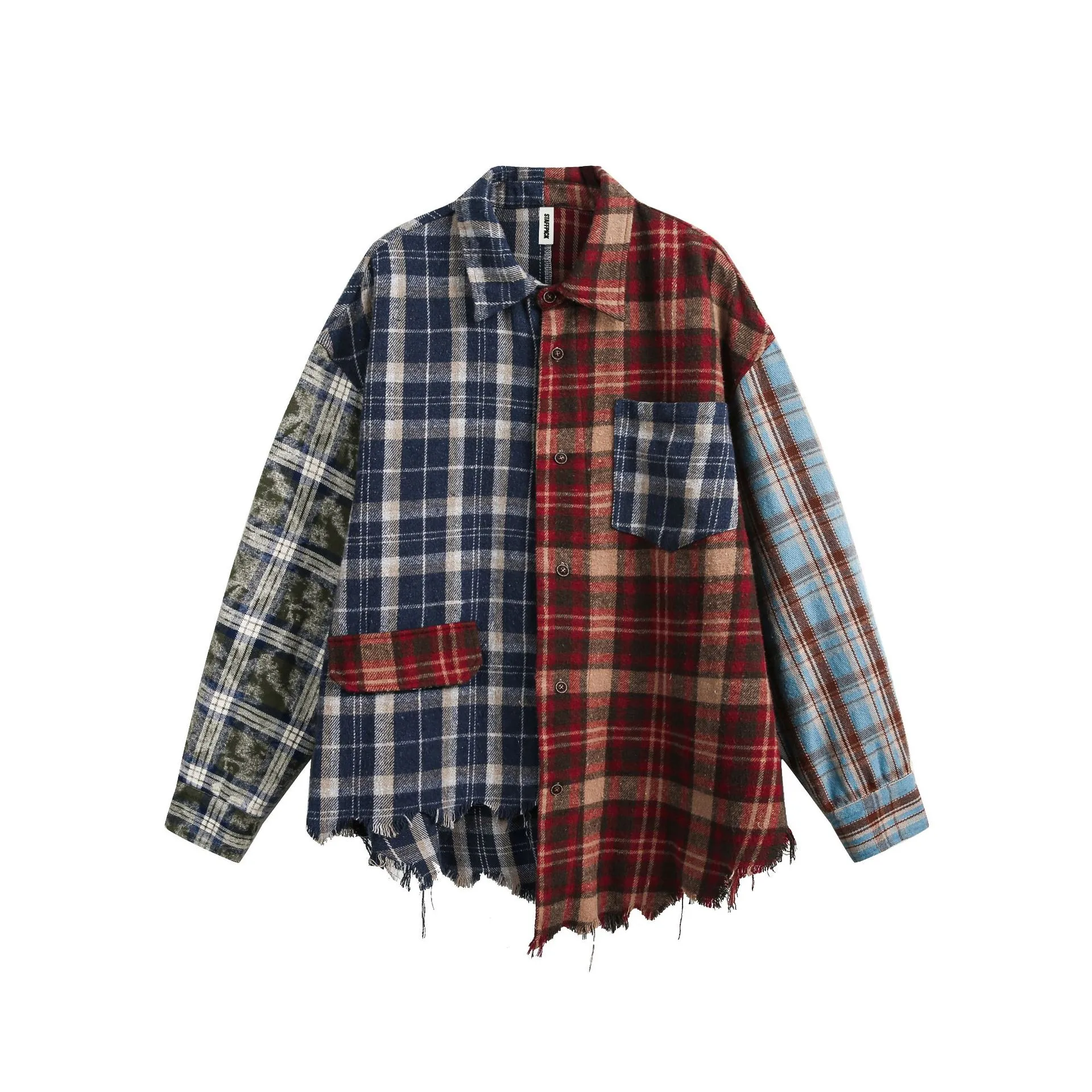 Jiayi Library Men's  Spring New American Retro Contrast Color Stitching Cleanfit Plaid Shirt Antique Shirt display picture 13