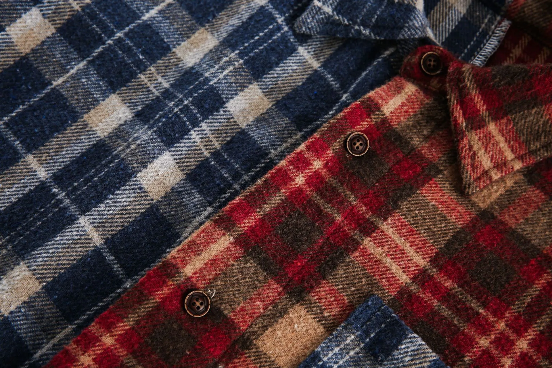 Jiayi Library Men's  Spring New American Retro Contrast Color Stitching Cleanfit Plaid Shirt Antique Shirt display picture 16