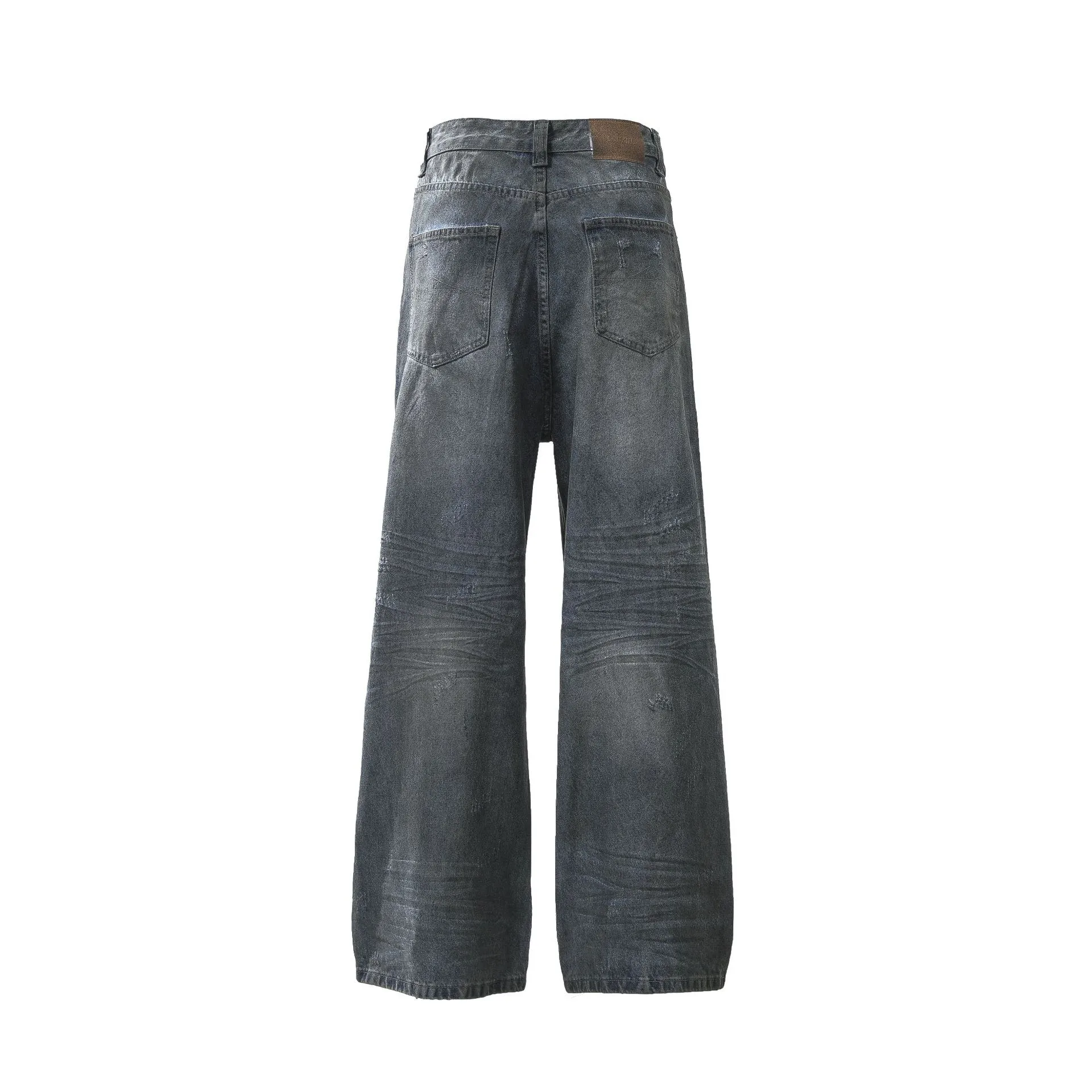 Jiayi Library Men's  New High Street American Style Micro-La Jeans Waste Soil Wind Dirty Design Sense Straight Pants display picture 5