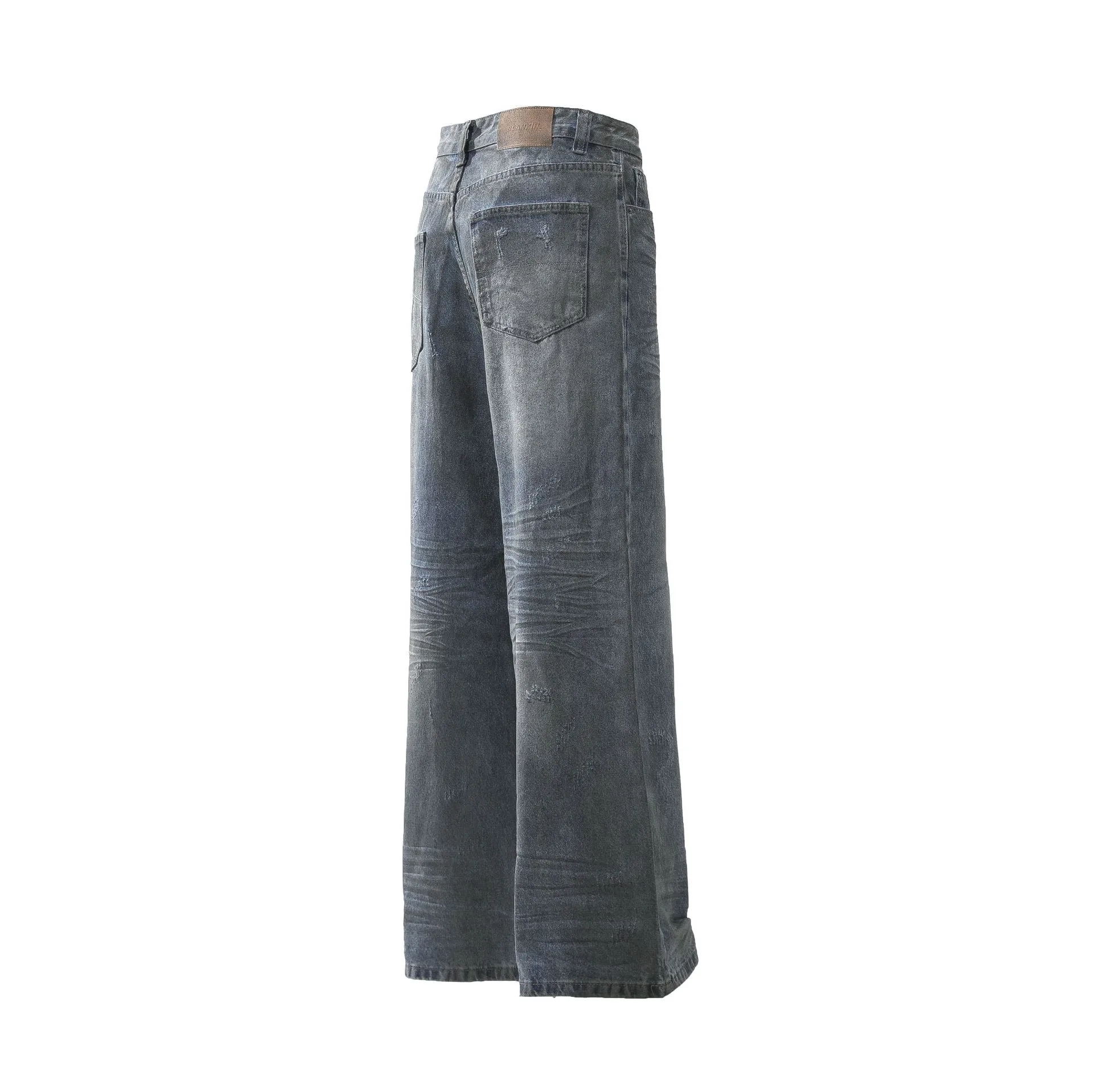 Jiayi Library Men's  New High Street American Style Micro-La Jeans Waste Soil Wind Dirty Design Sense Straight Pants display picture 6