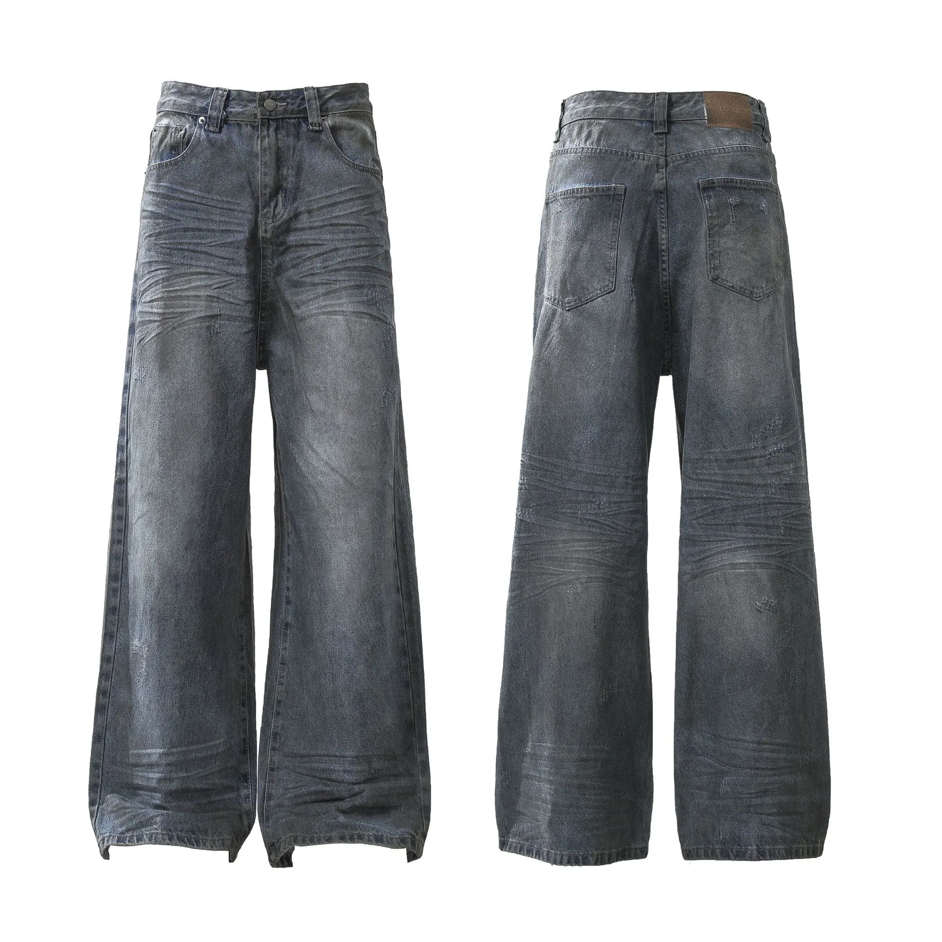 Jiayi Library Men's  New High Street American Style Micro-La Jeans Waste Soil Wind Dirty Design Sense Straight Pants display picture 2