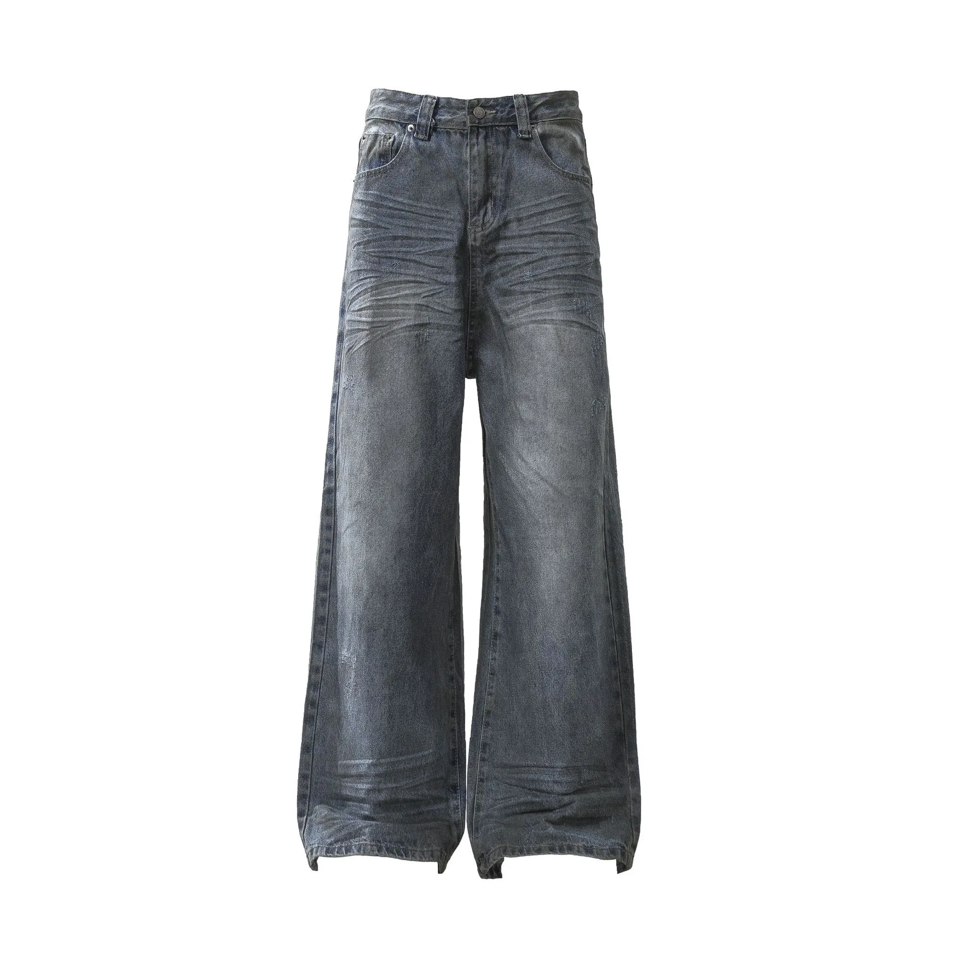 Jiayi Library Men's  New High Street American Style Micro-La Jeans Waste Soil Wind Dirty Design Sense Straight Pants display picture 3