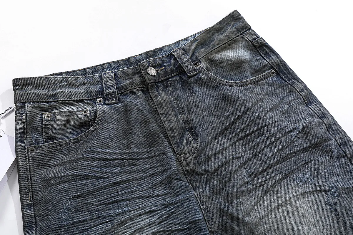 Jiayi Library Men's  New High Street American Style Micro-La Jeans Waste Soil Wind Dirty Design Sense Straight Pants display picture 7