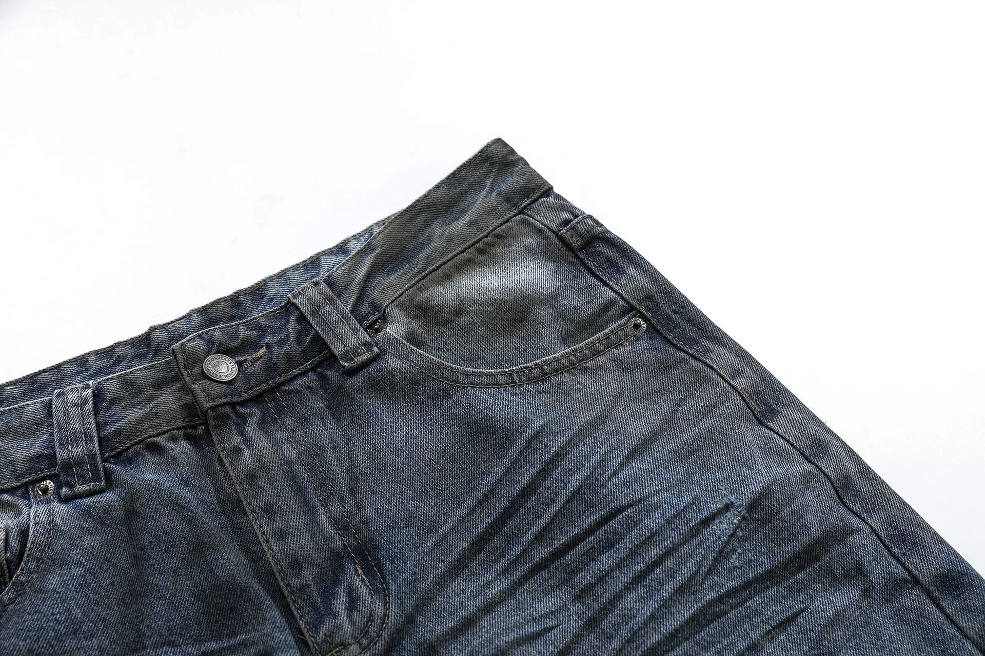 Jiayi Library Men's  New High Street American Style Micro-La Jeans Waste Soil Wind Dirty Design Sense Straight Pants display picture 8