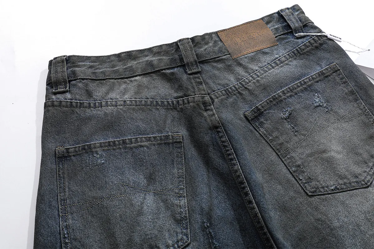 Jiayi Library Men's  New High Street American Style Micro-La Jeans Waste Soil Wind Dirty Design Sense Straight Pants display picture 10