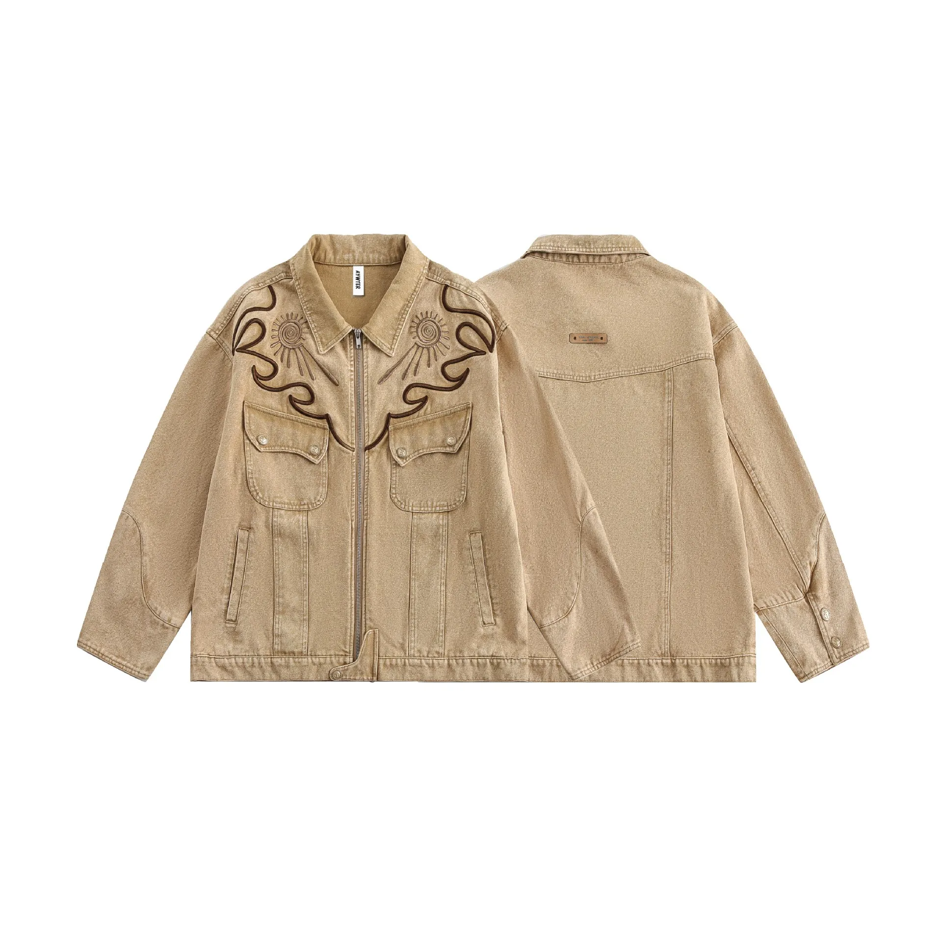 Jiayiku Tide Brand  Spring New American Retro Western Denim Wash Water Heavy Industry Embroidery Denim Jacket Coat display picture 14
