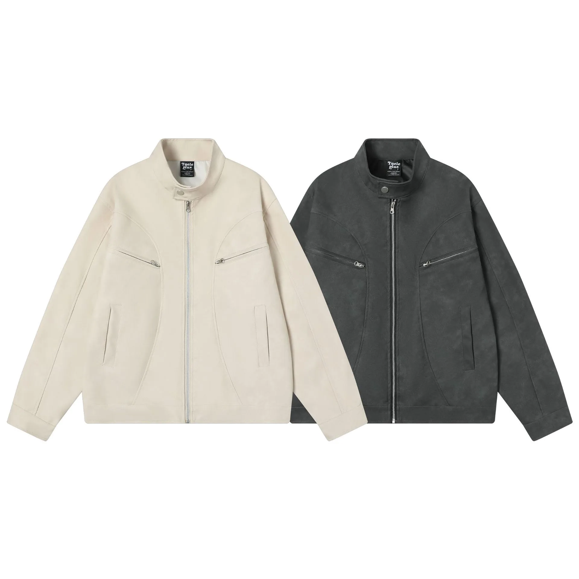 Jiayiku Fashion Brand  Spring New American Retro Harrington Loose PU Leather Coat Motorcycle Jacket For Men display picture 2