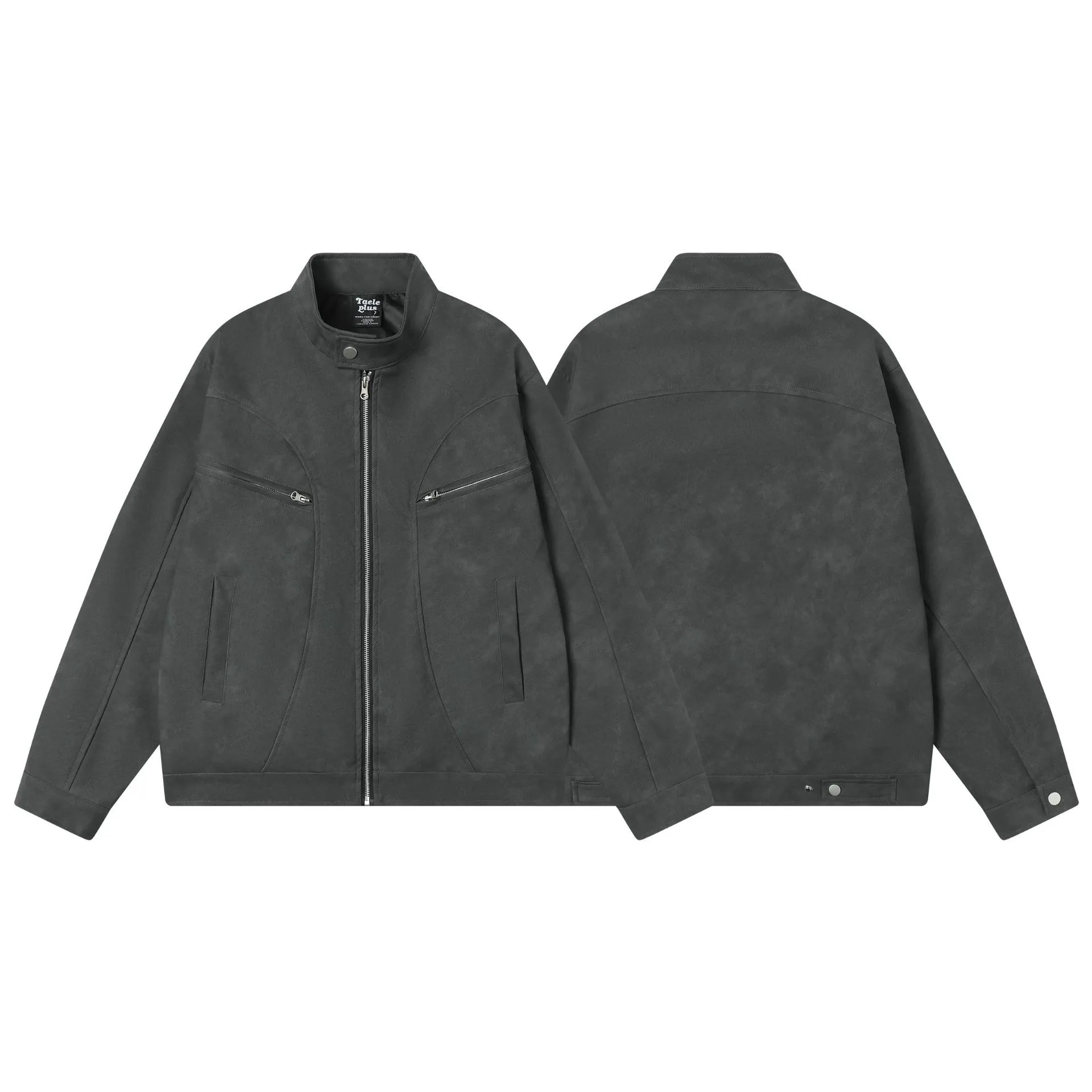 Jiayiku Fashion Brand  Spring New American Retro Harrington Loose PU Leather Coat Motorcycle Jacket For Men display picture 8
