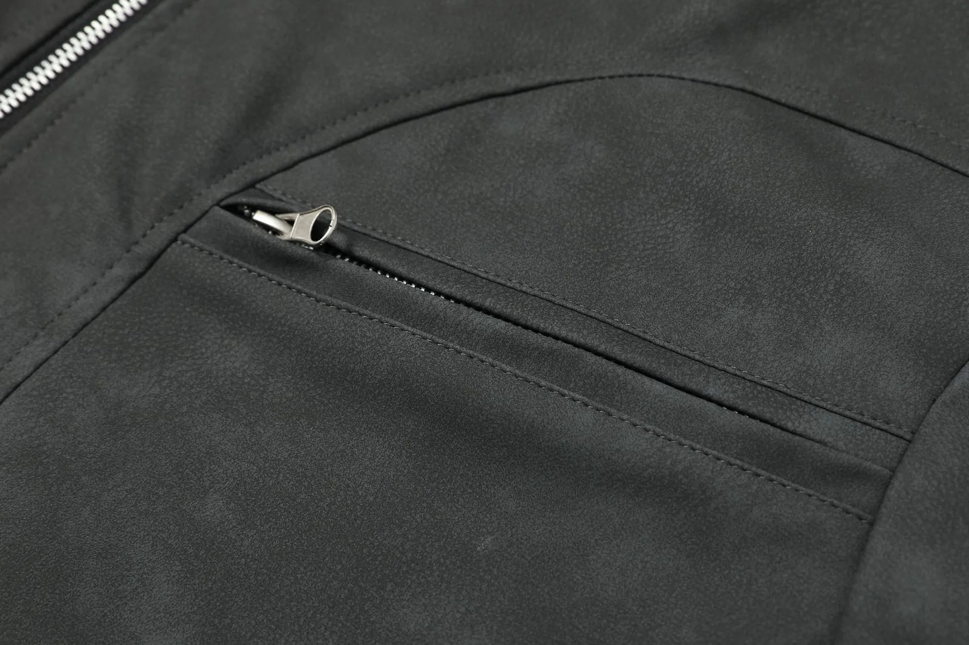 Jiayiku Fashion Brand  Spring New American Retro Harrington Loose PU Leather Coat Motorcycle Jacket For Men display picture 11