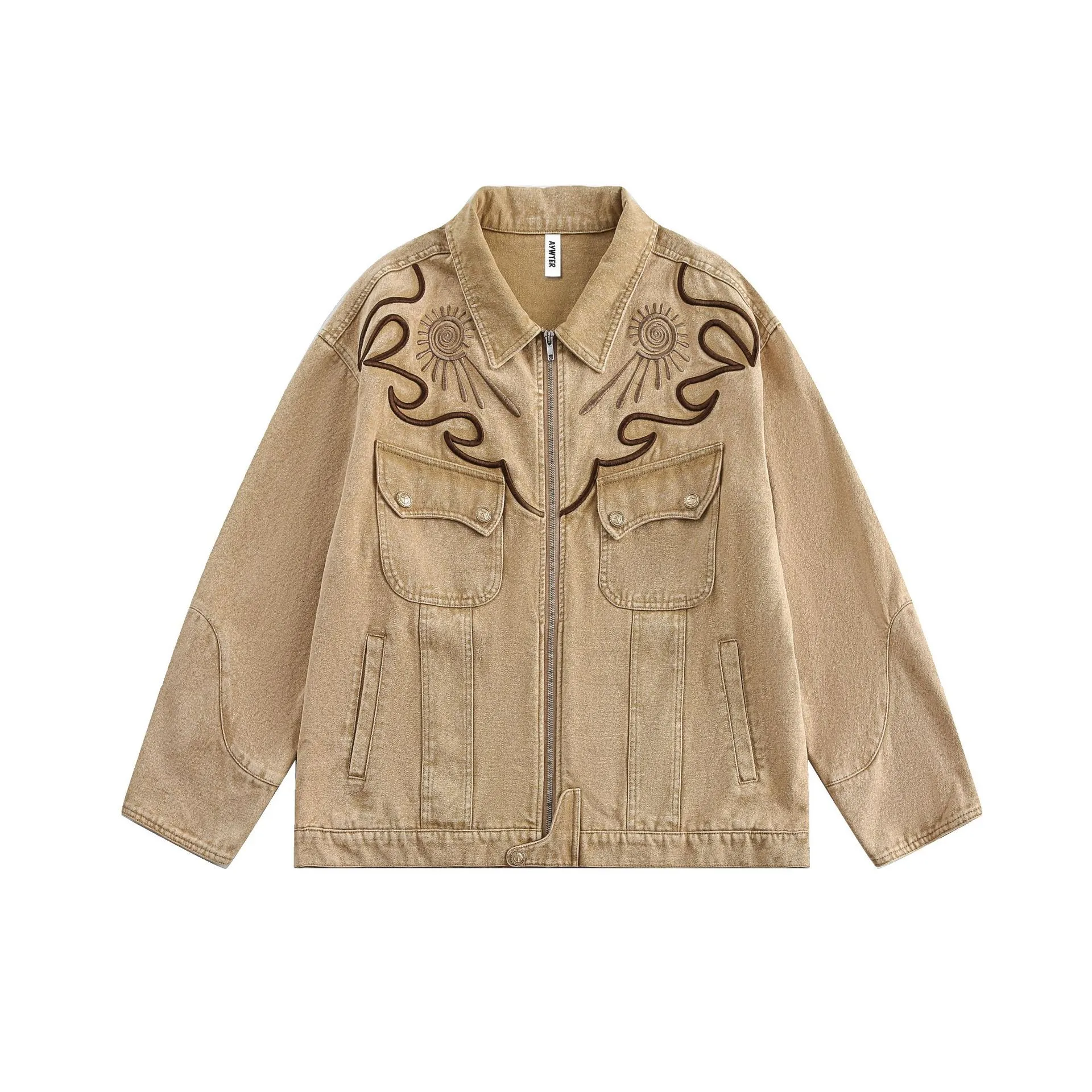 Jiayiku Tide Brand  Spring New American Retro Western Denim Wash Water Heavy Industry Embroidery Denim Jacket Coat display picture 12