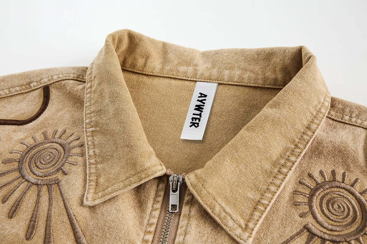 Jiayiku Tide Brand  Spring New American Retro Western Denim Wash Water Heavy Industry Embroidery Denim Jacket Coat display picture 15