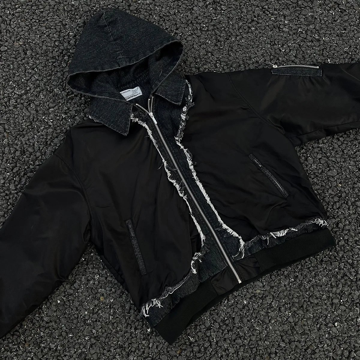 Jiayi Library Men's  Spring New American Retro Fake Two-piece Heavy Industry Rough Stitching Jacket Hooded Jacket display picture 4