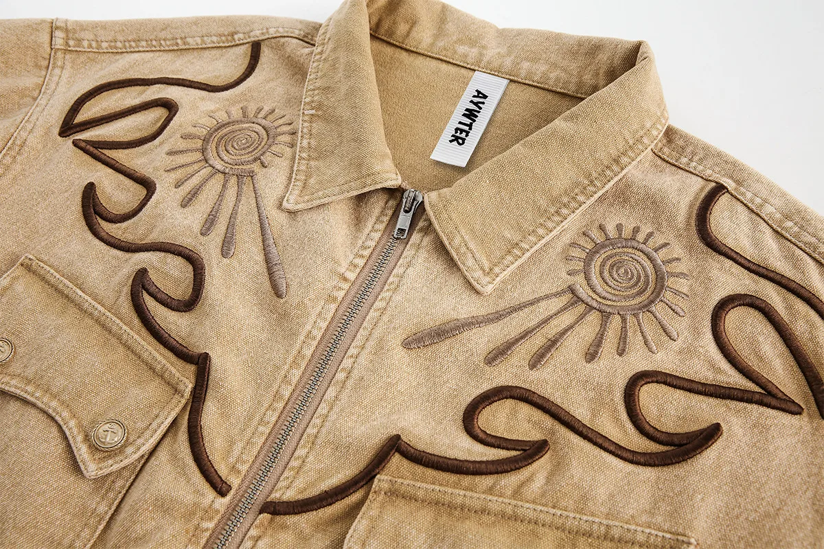 Jiayiku Tide Brand  Spring New American Retro Western Denim Wash Water Heavy Industry Embroidery Denim Jacket Coat display picture 16
