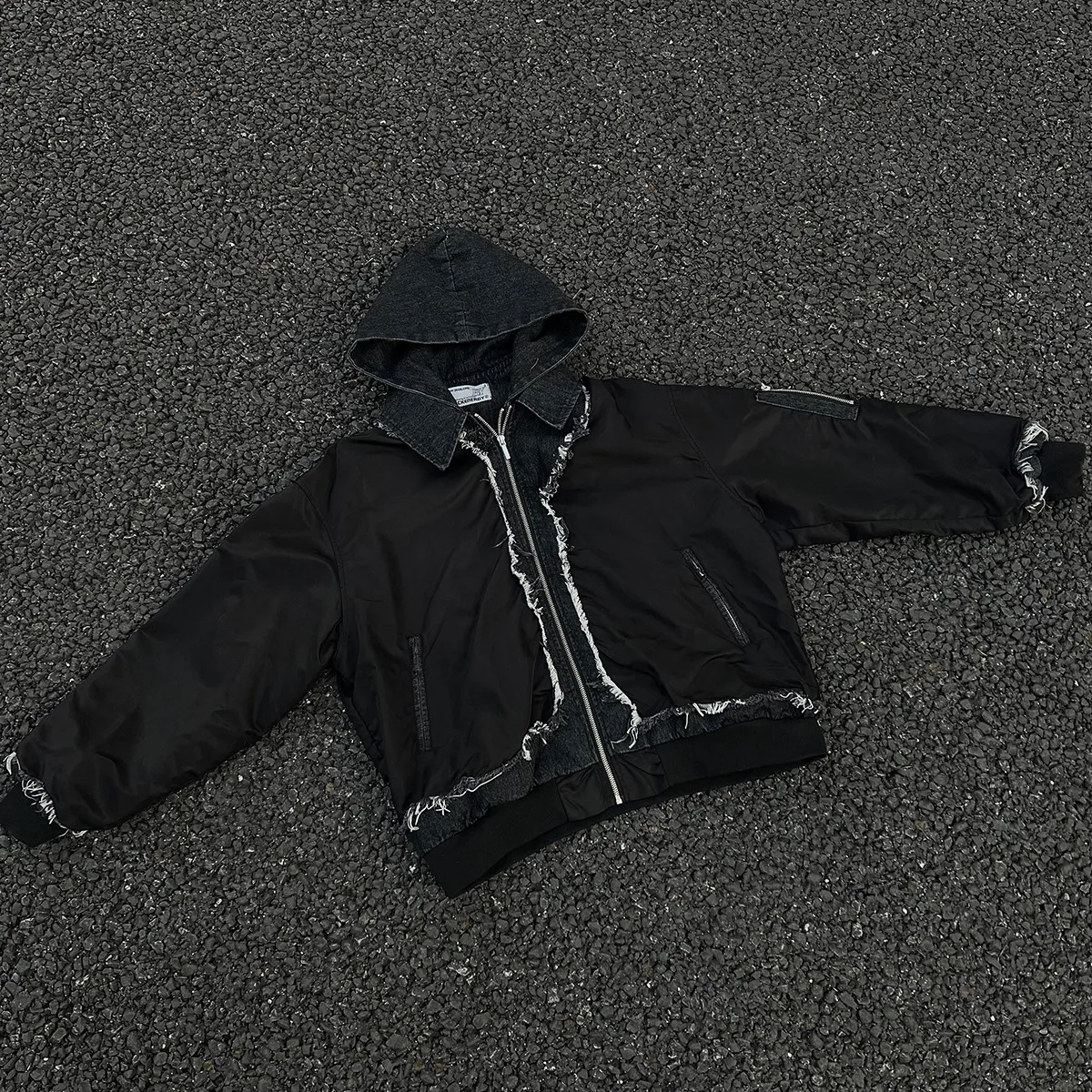 Jiayi Library Men's  Spring New American Retro Fake Two-piece Heavy Industry Rough Stitching Jacket Hooded Jacket display picture 5
