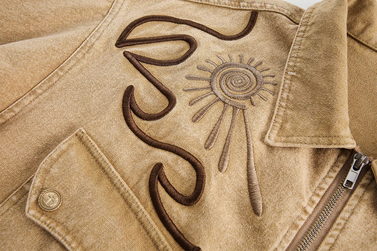 Jiayiku Tide Brand  Spring New American Retro Western Denim Wash Water Heavy Industry Embroidery Denim Jacket Coat display picture 17