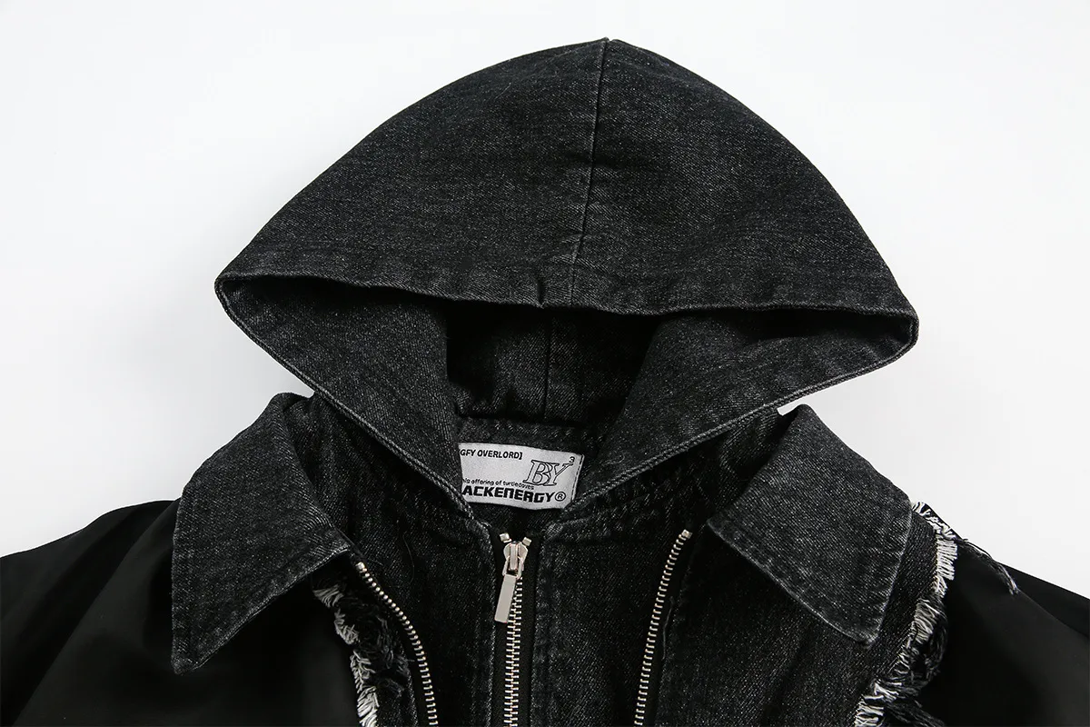 Jiayi Library Men's  Spring New American Retro Fake Two-piece Heavy Industry Rough Stitching Jacket Hooded Jacket display picture 6