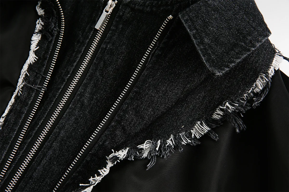 Jiayi Library Men's  Spring New American Retro Fake Two-piece Heavy Industry Rough Stitching Jacket Hooded Jacket display picture 7