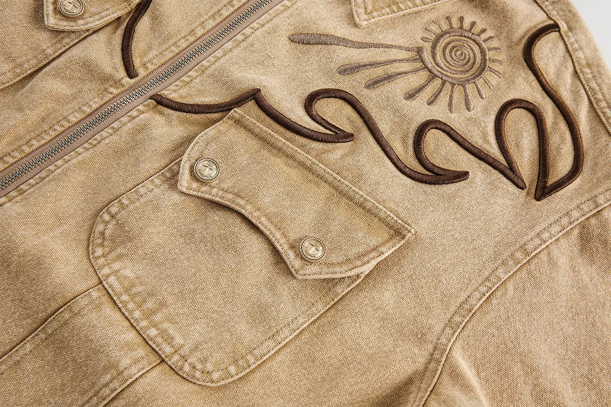 Jiayiku Tide Brand  Spring New American Retro Western Denim Wash Water Heavy Industry Embroidery Denim Jacket Coat display picture 19