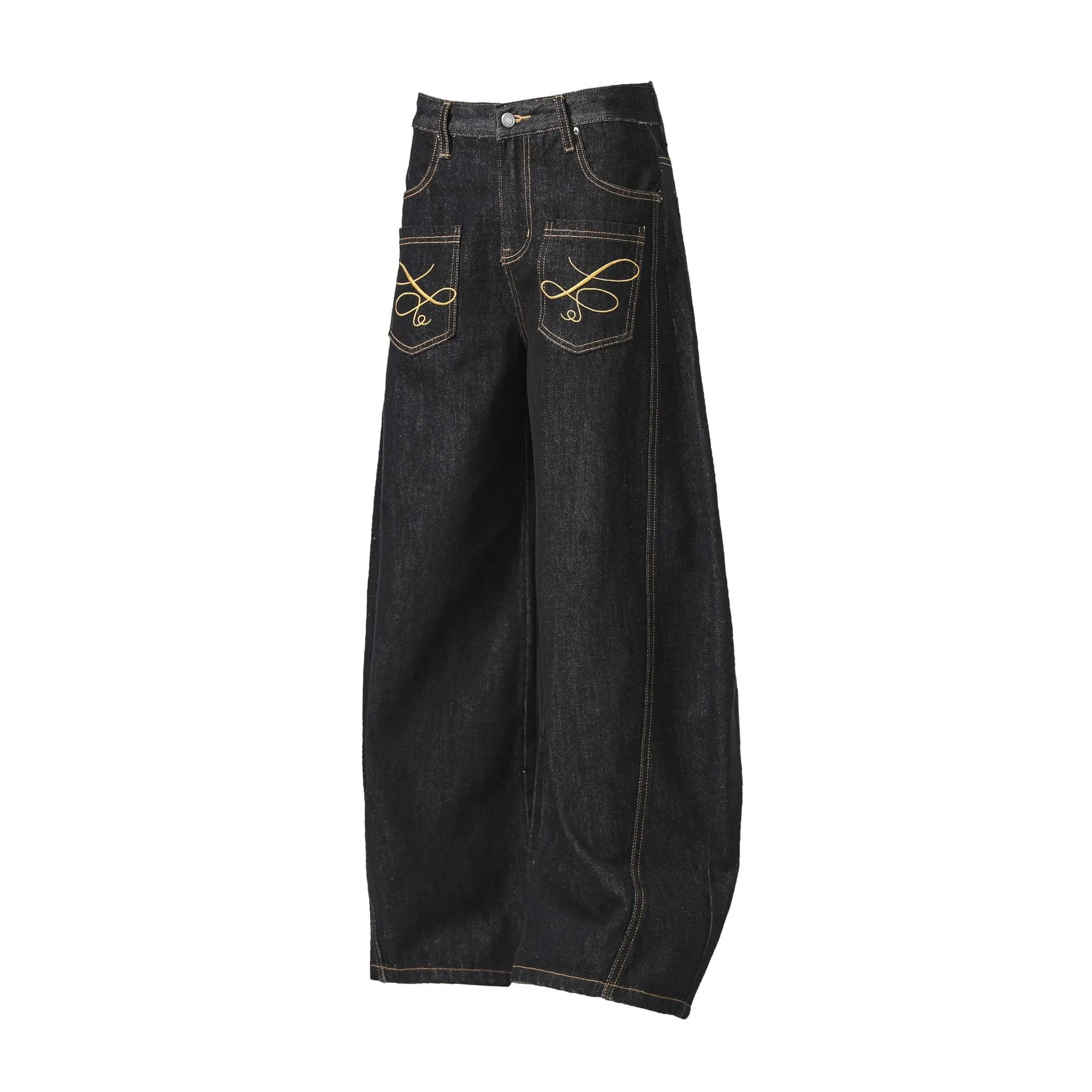 Jiayiku Men's  New American Vintage Embroidered Washed Jeans Men's And Women's Vibe Machete Wide Leg Pants display picture 4