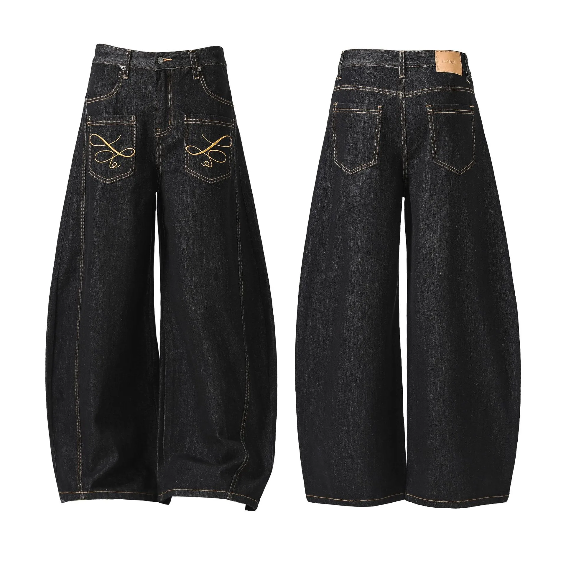 Jiayiku Men's  New American Vintage Embroidered Washed Jeans Men's And Women's Vibe Machete Wide Leg Pants display picture 2
