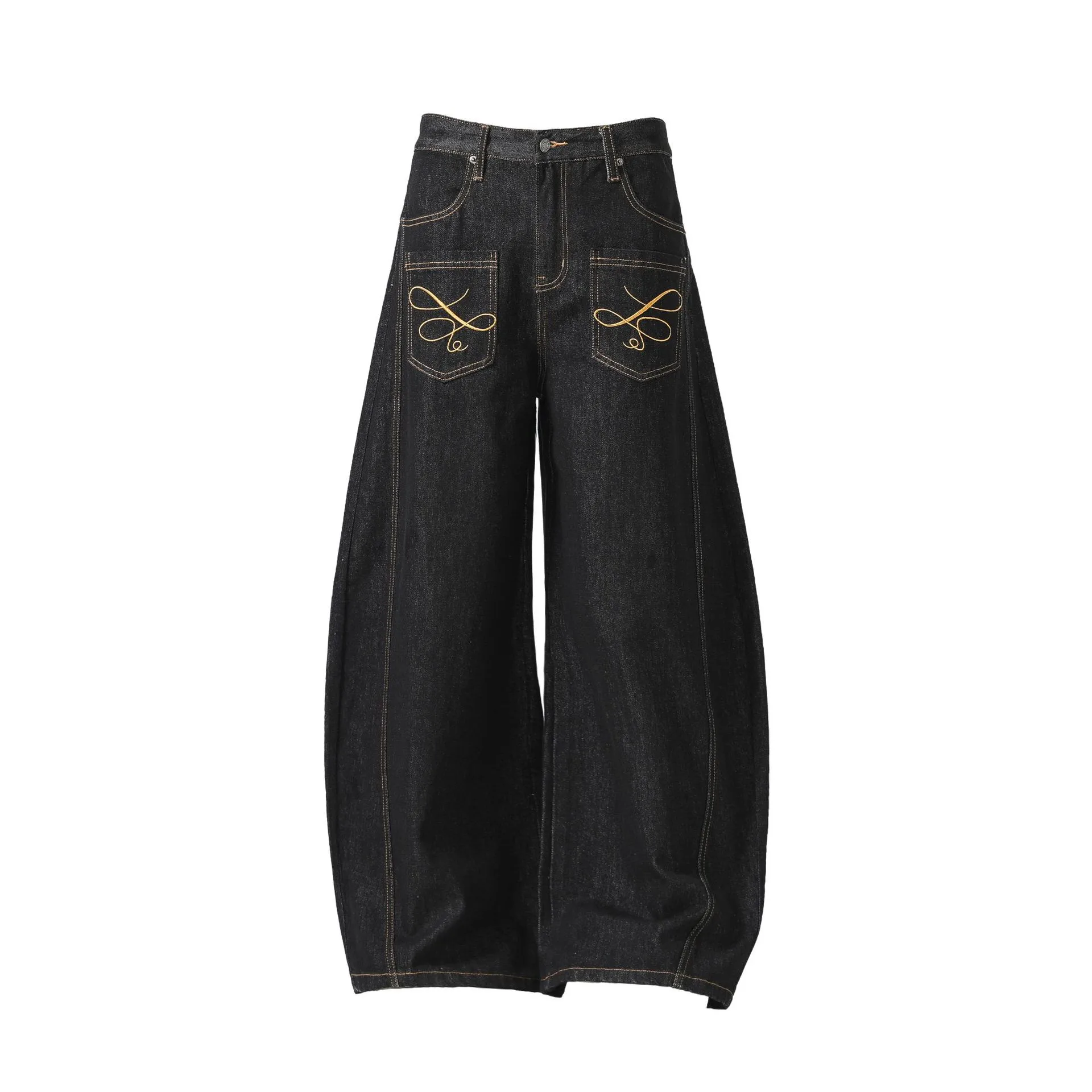 Jiayiku Men's  New American Vintage Embroidered Washed Jeans Men's And Women's Vibe Machete Wide Leg Pants display picture 3