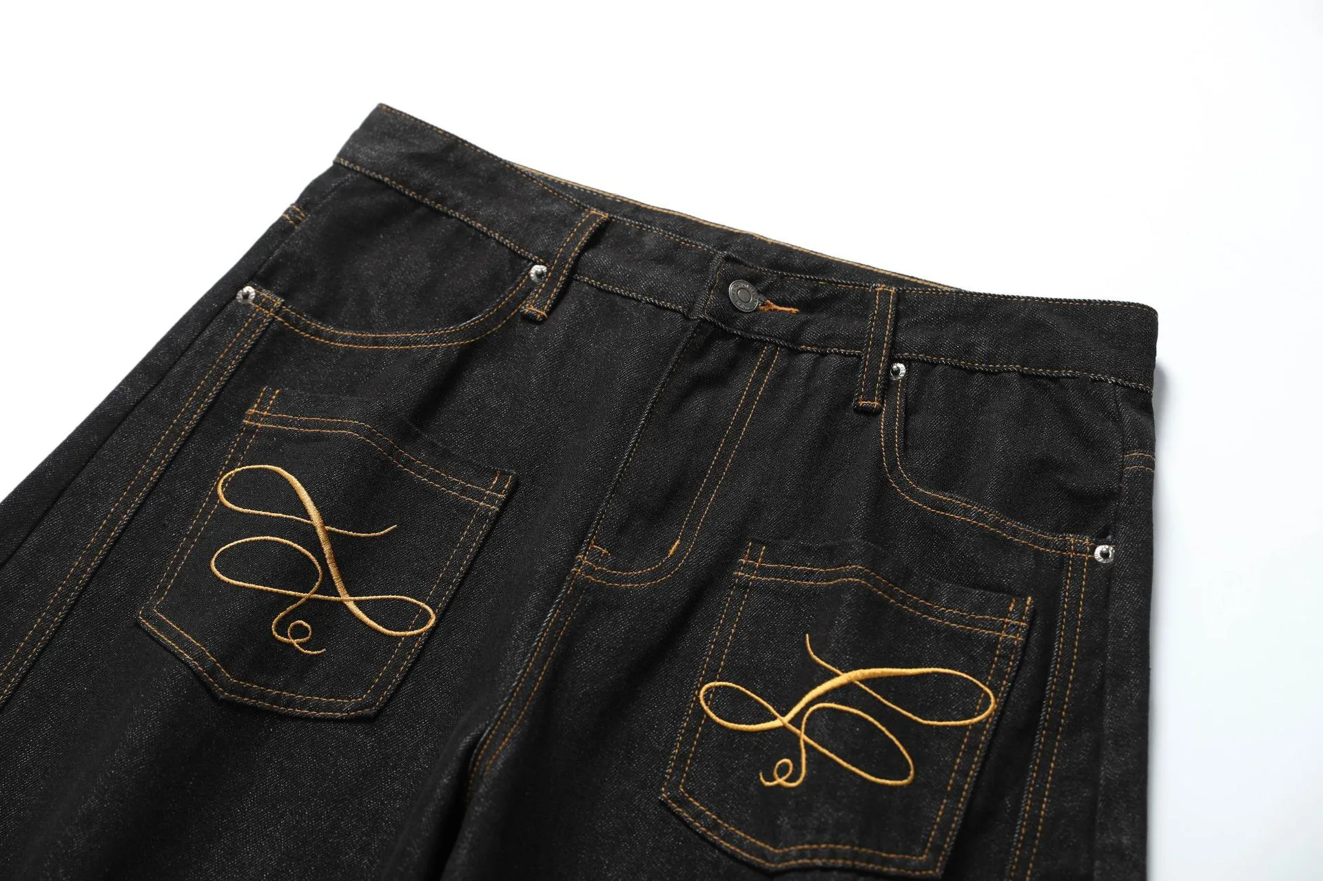 Jiayiku Men's  New American Vintage Embroidered Washed Jeans Men's And Women's Vibe Machete Wide Leg Pants display picture 7