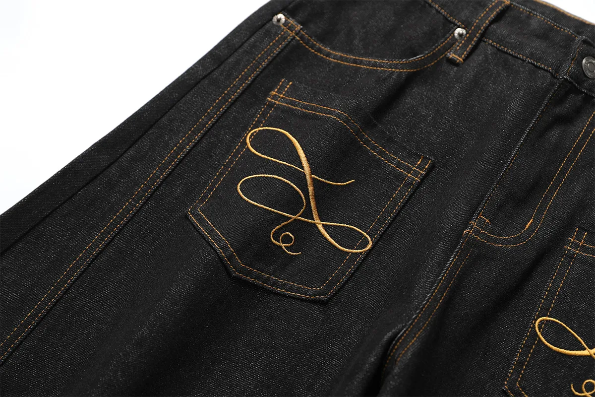 Jiayiku Men's  New American Vintage Embroidered Washed Jeans Men's And Women's Vibe Machete Wide Leg Pants display picture 9