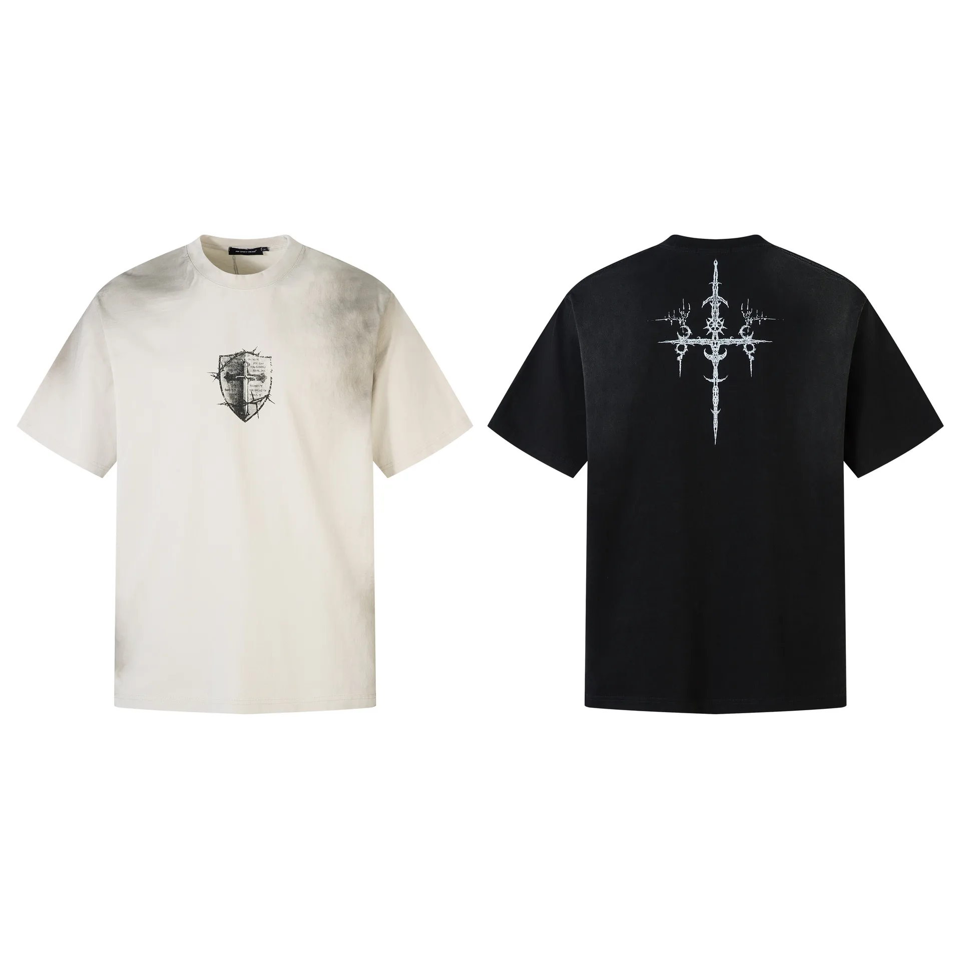 Jiayiku Men's  Summer High Street American Hip Hop Brand Heavy Cotton Base Shirt Washed T-shirt Short Sleeve display picture 2