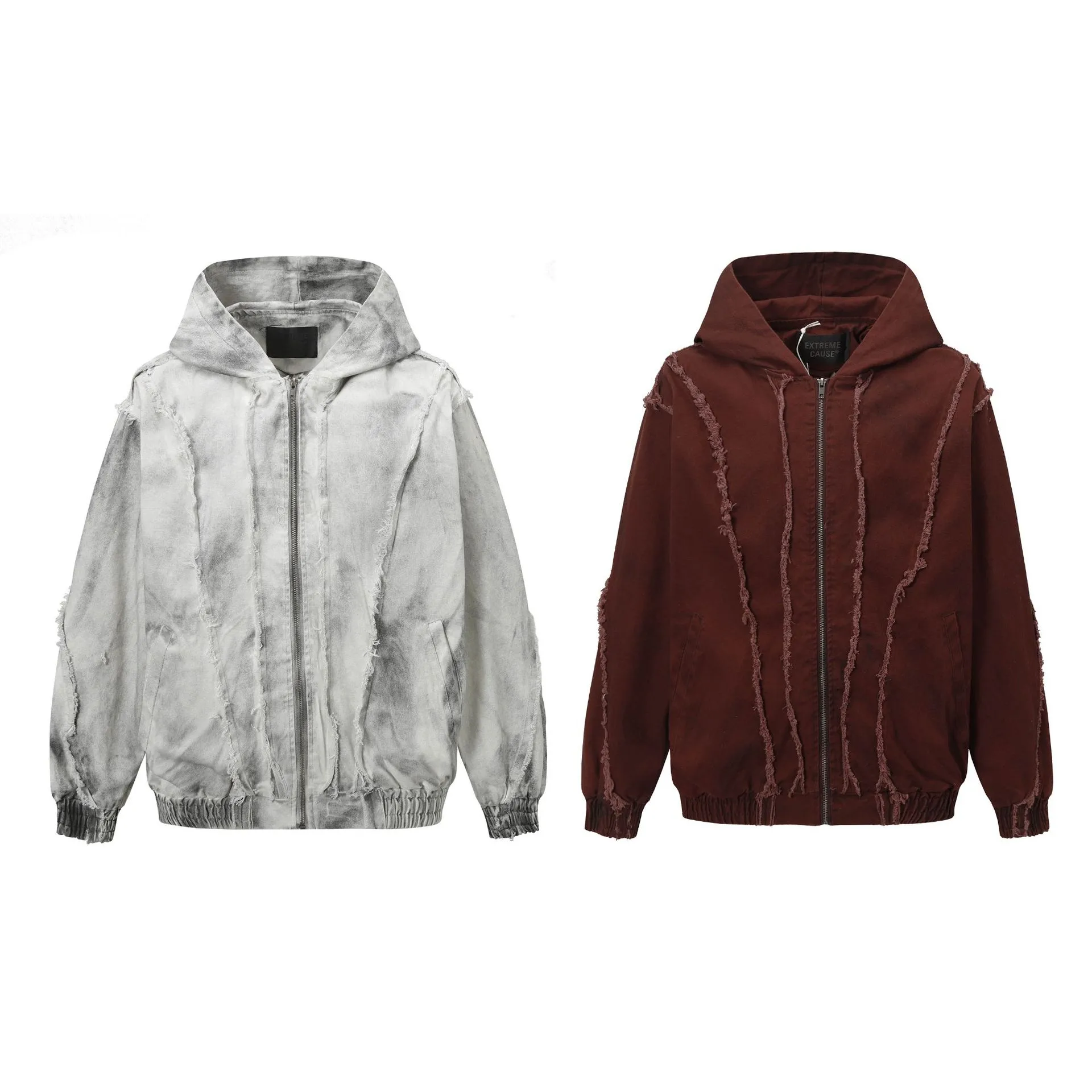 Jiayi Library Men's  Spring New Arrival Waste Earth Style American Style Retro Washed Rough Edge Stitching Hooded Jacket Coat display picture 2