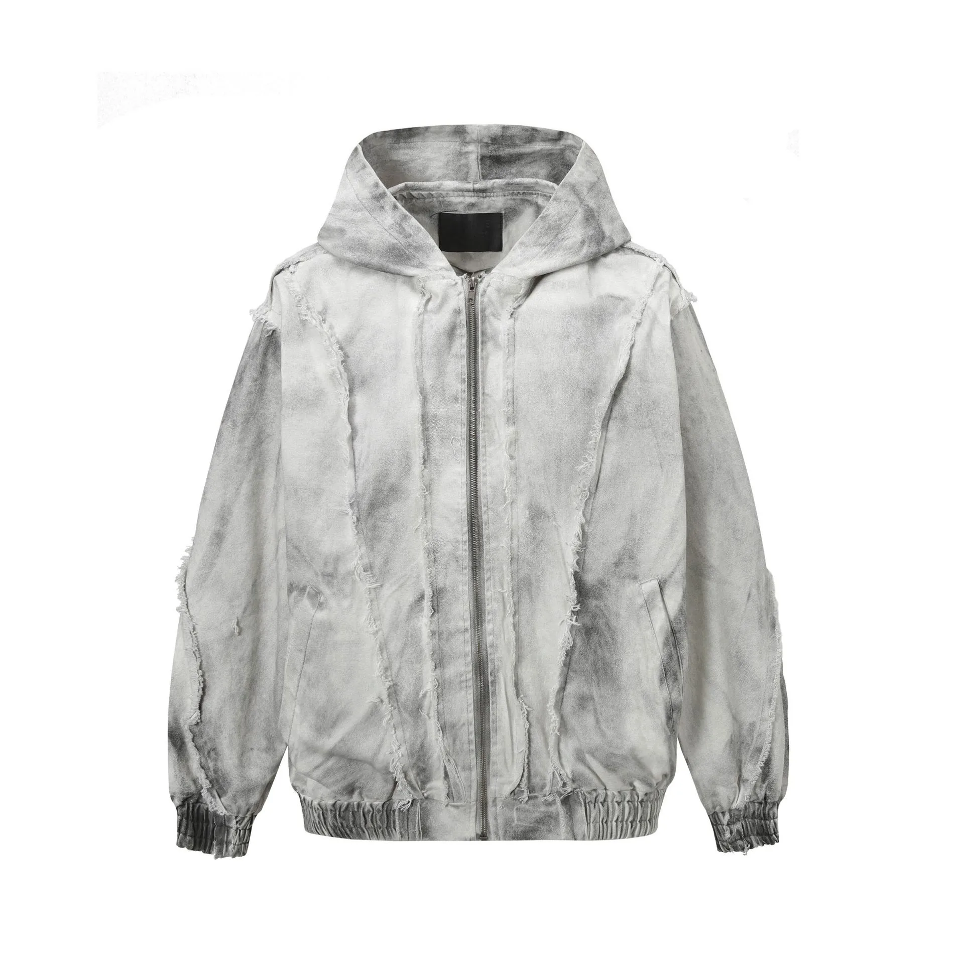 Jiayi Library Men's  Spring New Arrival Waste Earth Style American Style Retro Washed Rough Edge Stitching Hooded Jacket Coat display picture 3