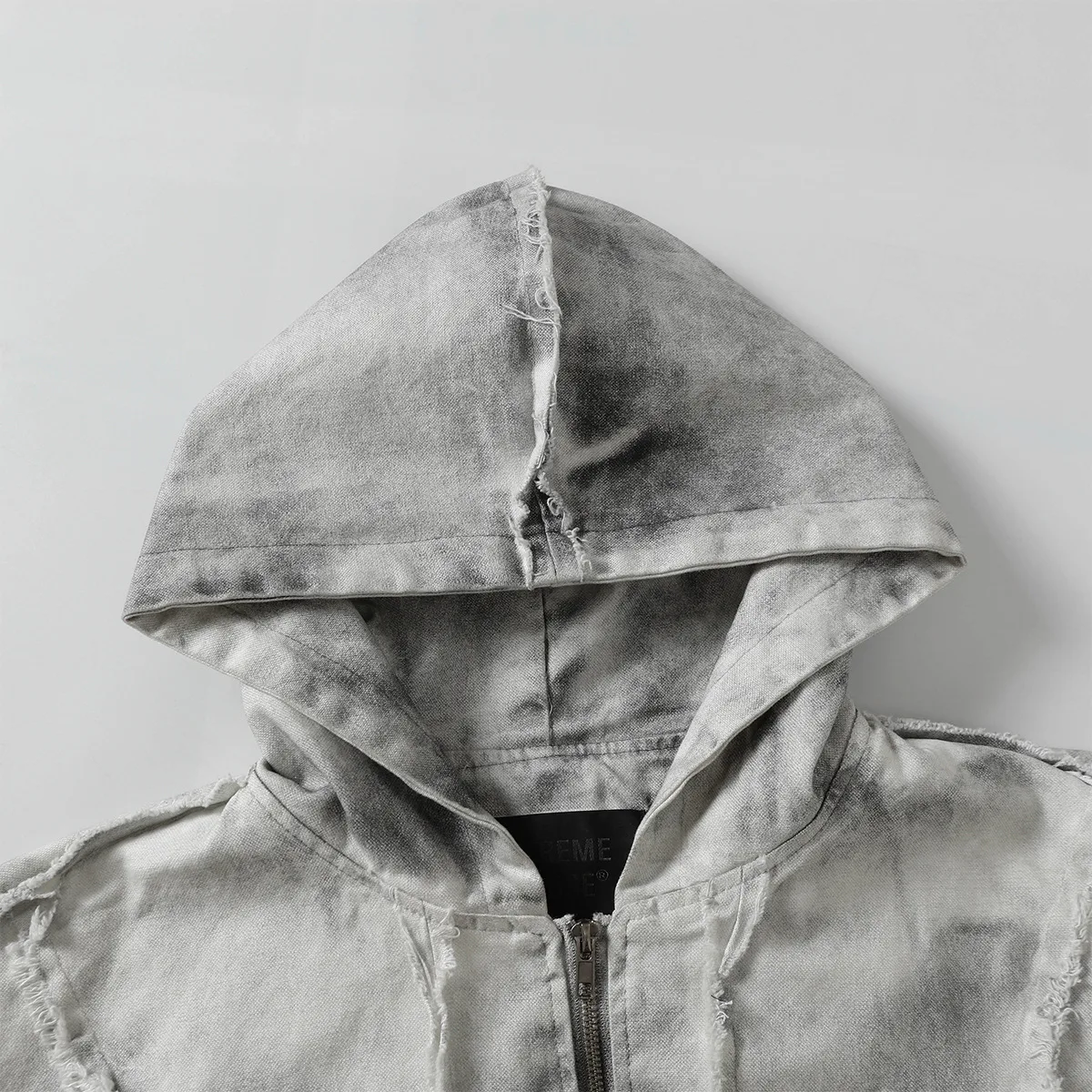 Jiayi Library Men's  Spring New Arrival Waste Earth Style American Style Retro Washed Rough Edge Stitching Hooded Jacket Coat display picture 7