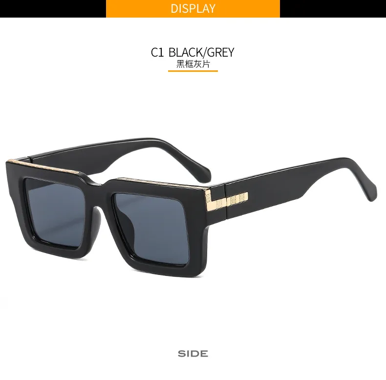 T2 Fashion Men And Women's Catwalk Street Shooting Wide Side Sunglasses Retro Box Concave Shape Metal Decorative Sunglasses display picture 6