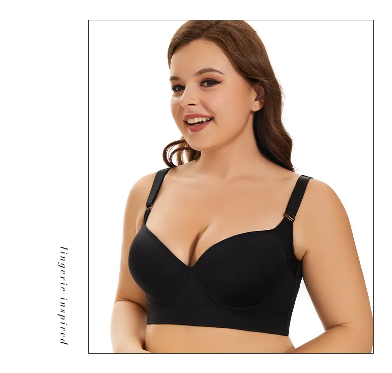 Independent Station  Plus Size Steel Ring Gloss Underwear Adjustable US Back Deep V Bra In Stock display picture 11