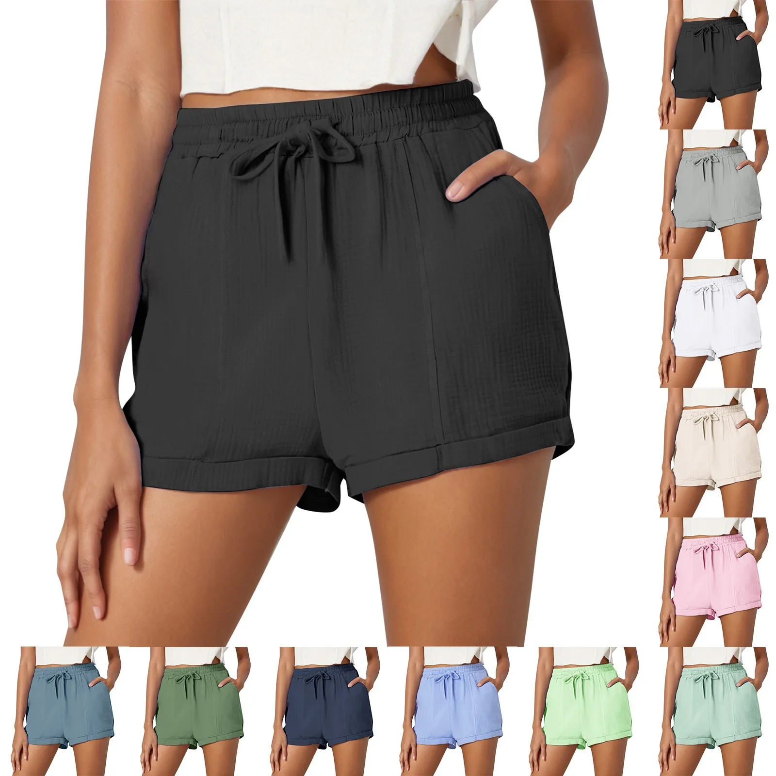 Summer New  Women's Clothing  Wish  Foreign Trade Solid Color Loose Casual Fashion Shorts Women display picture 2
