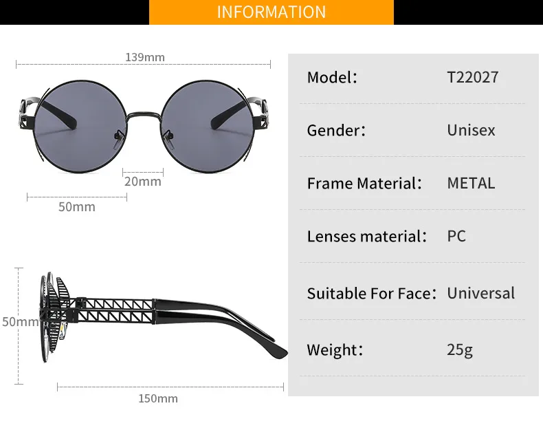 T22027 Punk Metal Mesh Decorative Modern Sunglasses Personality Trend Internet Celebrity Ins Retro Men's And Women's Sunglasses display picture 4