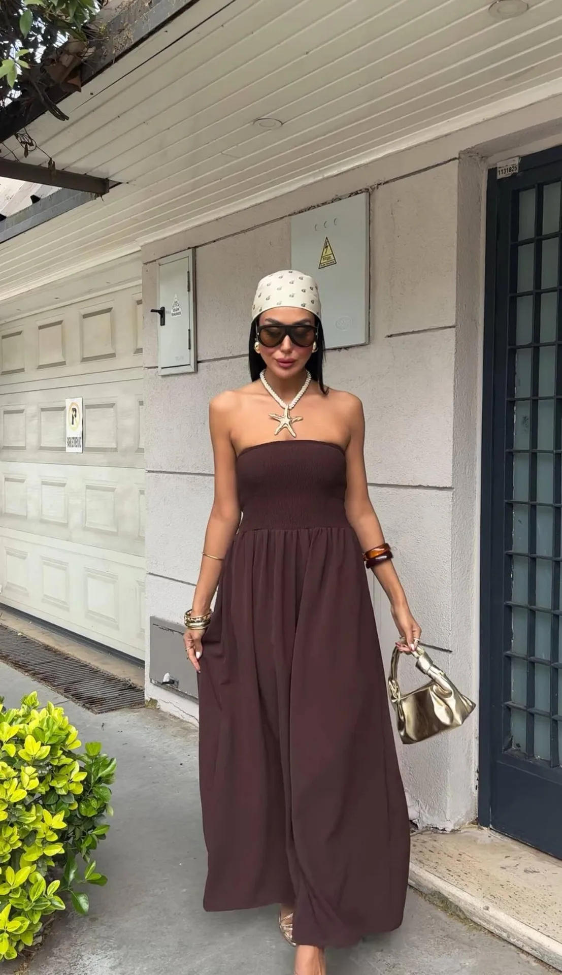 New Summer Fashion Solid Color One-character Collar Strapless Waist Long Dress Women display picture 3