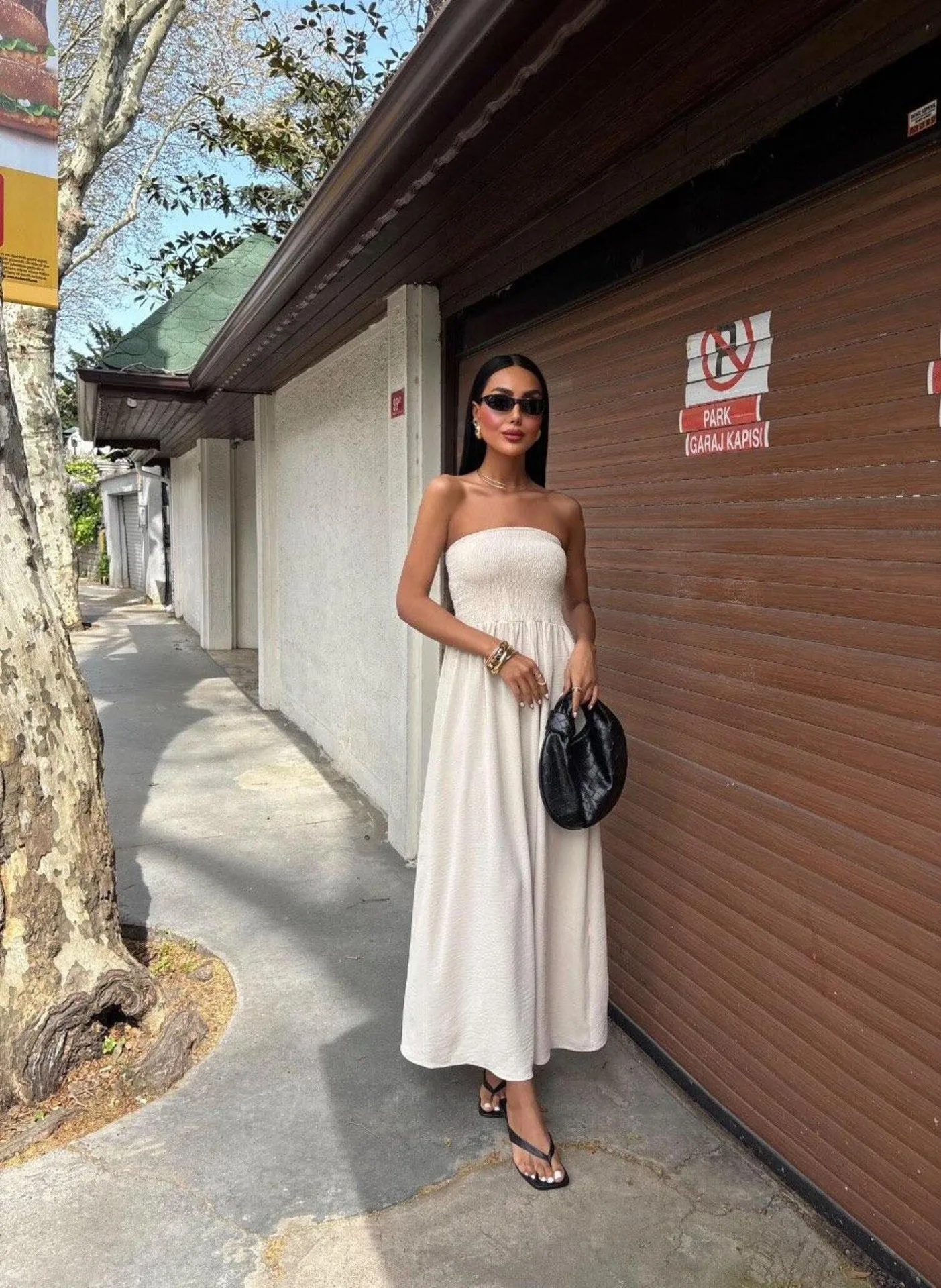 New Summer Fashion Solid Color One-character Collar Strapless Waist Long Dress Women display picture 8