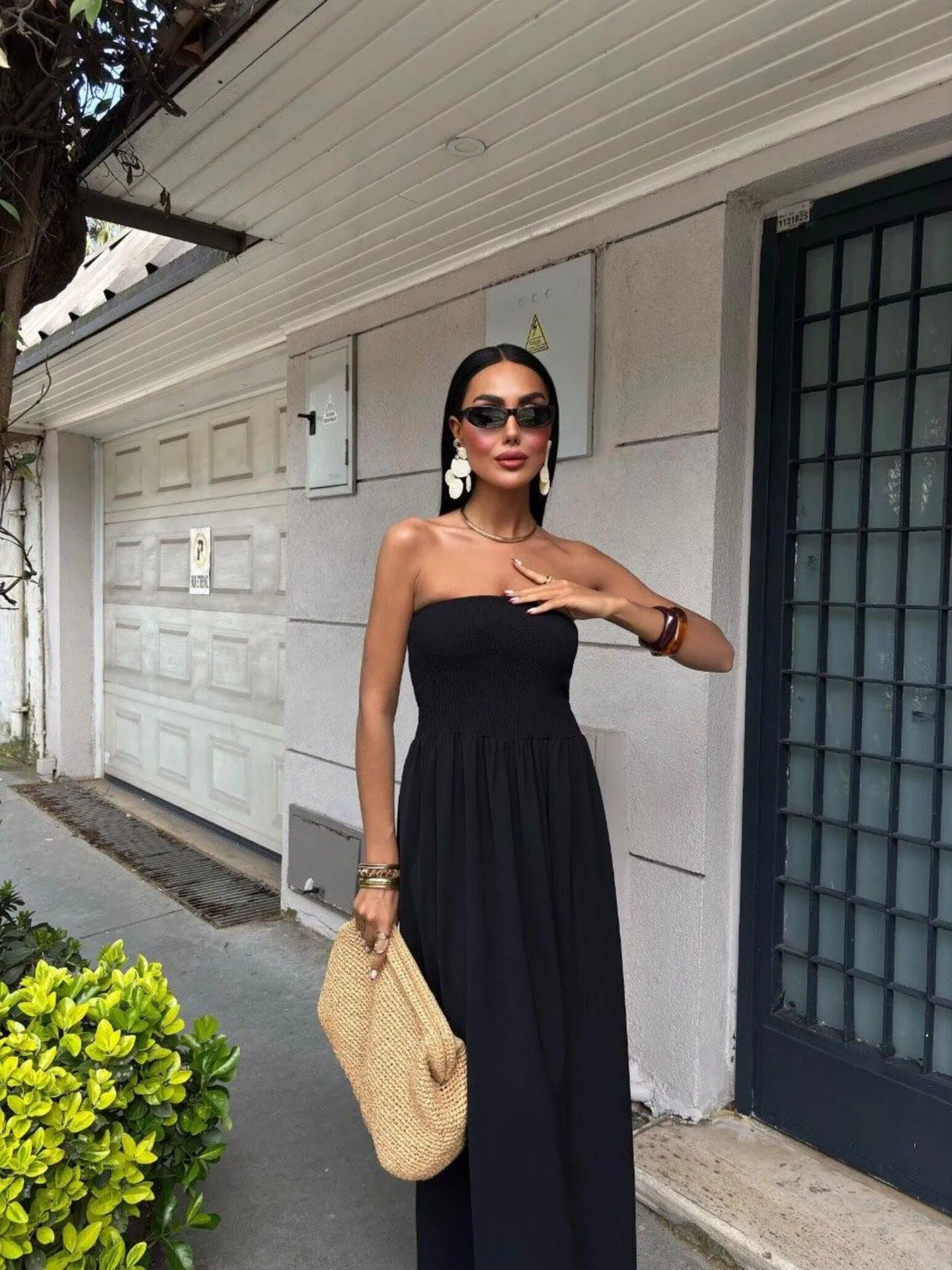 New Summer Fashion Solid Color One-character Collar Strapless Waist Long Dress Women display picture 13