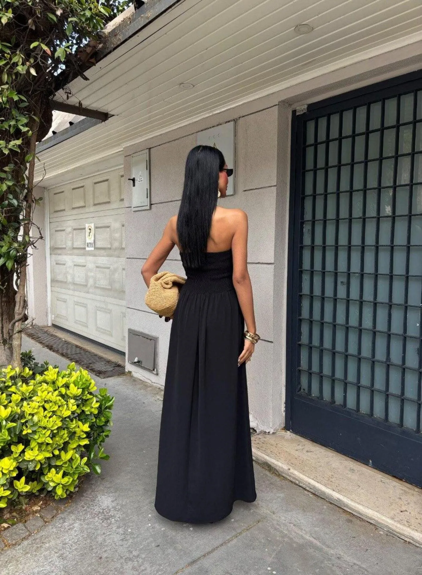 New Summer Fashion Solid Color One-character Collar Strapless Waist Long Dress Women display picture 14