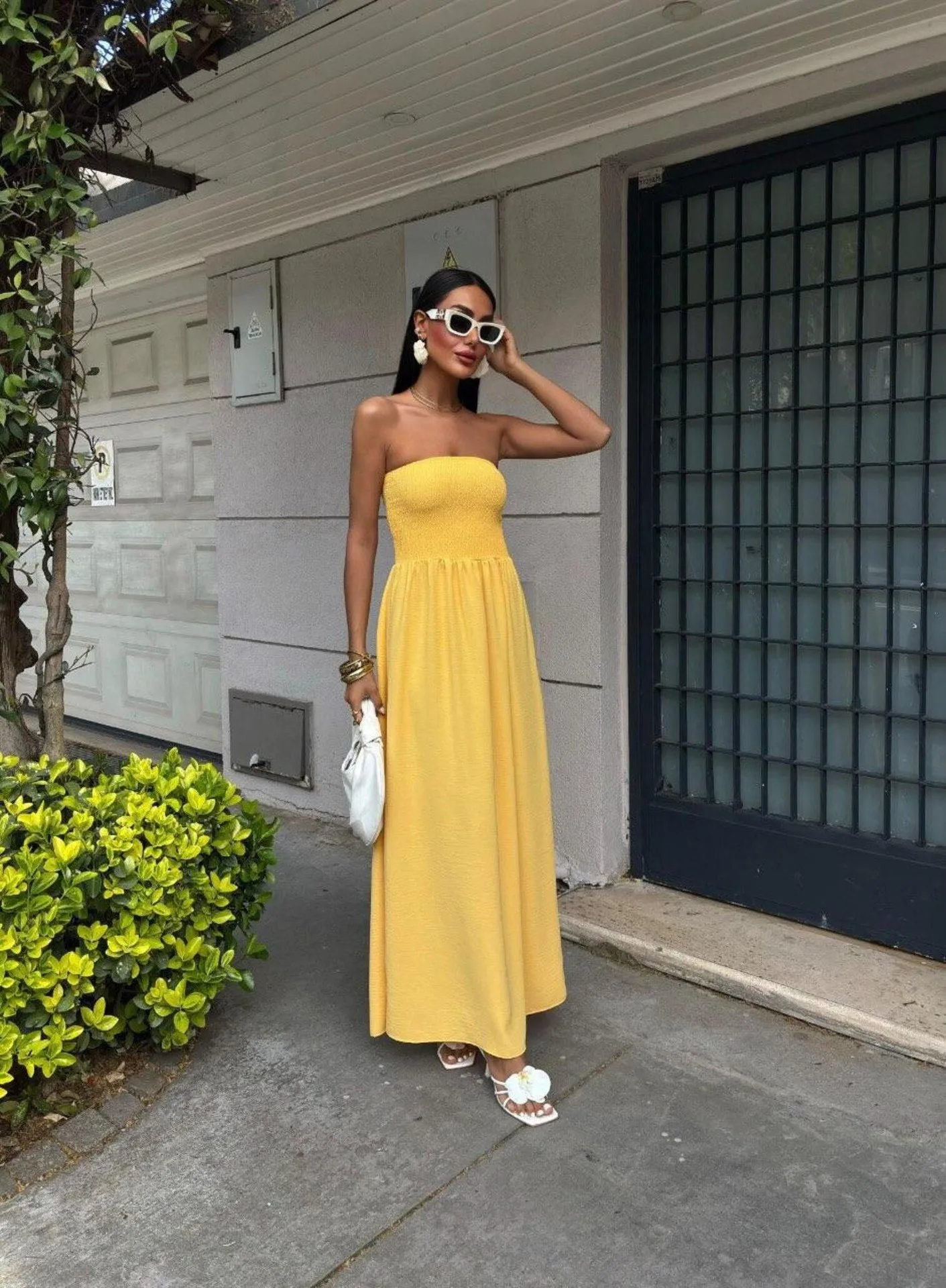 New Summer Fashion Solid Color One-character Collar Strapless Waist Long Dress Women display picture 18