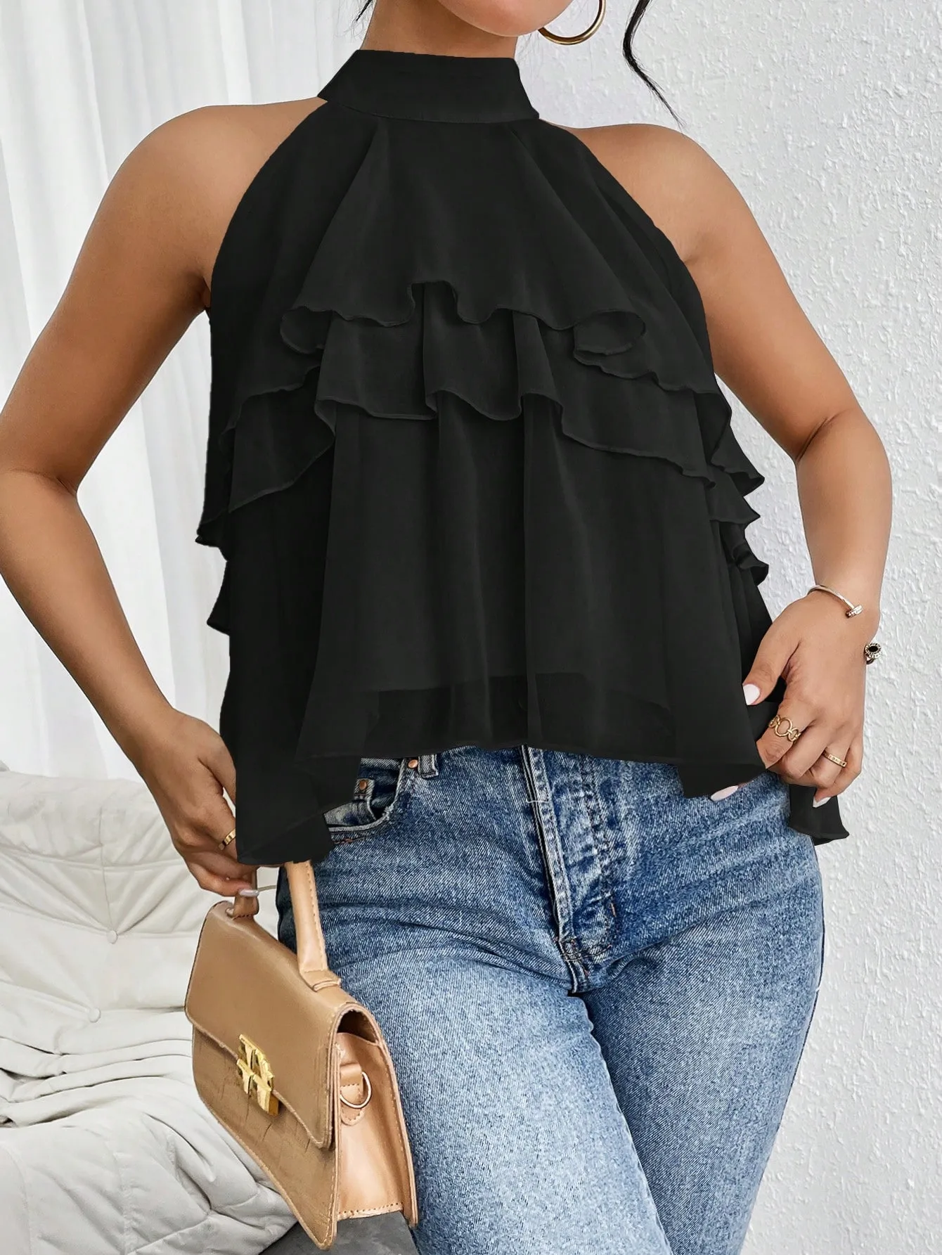 Fashion Casual Summer New French Shoulder Neck Ear Small Shirt Short Top display picture 12