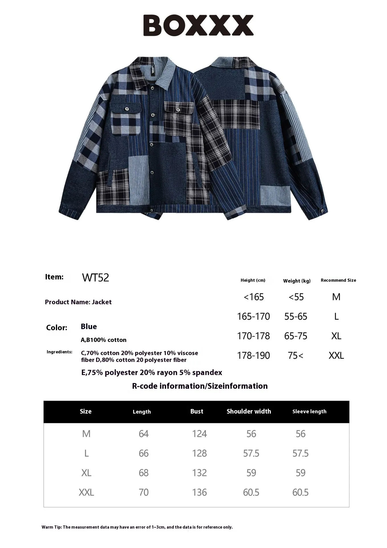 Jiayiku Tide Brand  Autumn And Winter New American Retro Contrast Color Patch Design Denim Jacket Antique Feeling Coat display picture 1