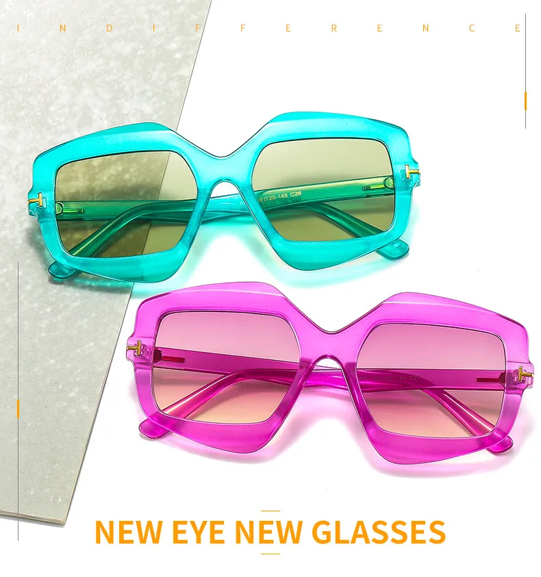 New Irregular T-shaped Sunglasses Color Men And Women INS Personalized Fashion Retro Modern Sunglasses 9096 display picture 1
