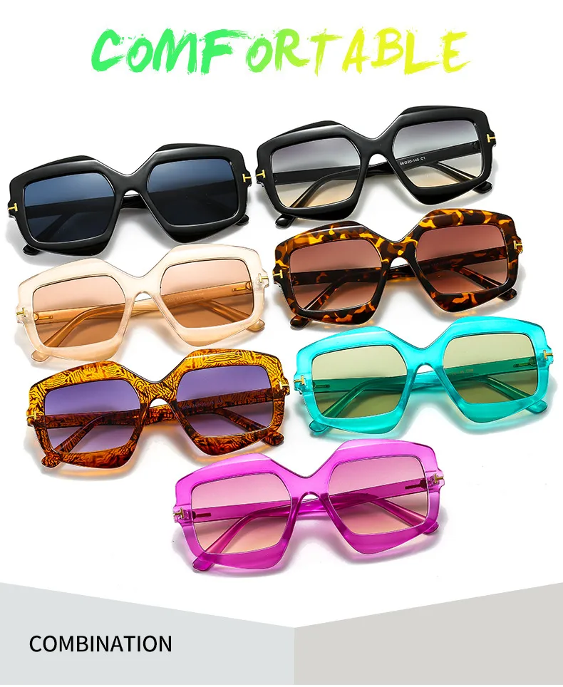New Irregular T-shaped Sunglasses Color Men And Women INS Personalized Fashion Retro Modern Sunglasses 9096 display picture 3