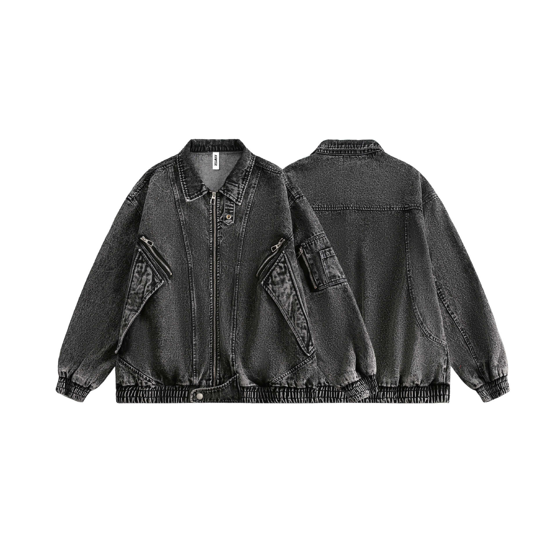 Jiayiku Men's  Spring New American Retro Smog Black Wash Water Denim Jacket Stitching Design Jacket display picture 2