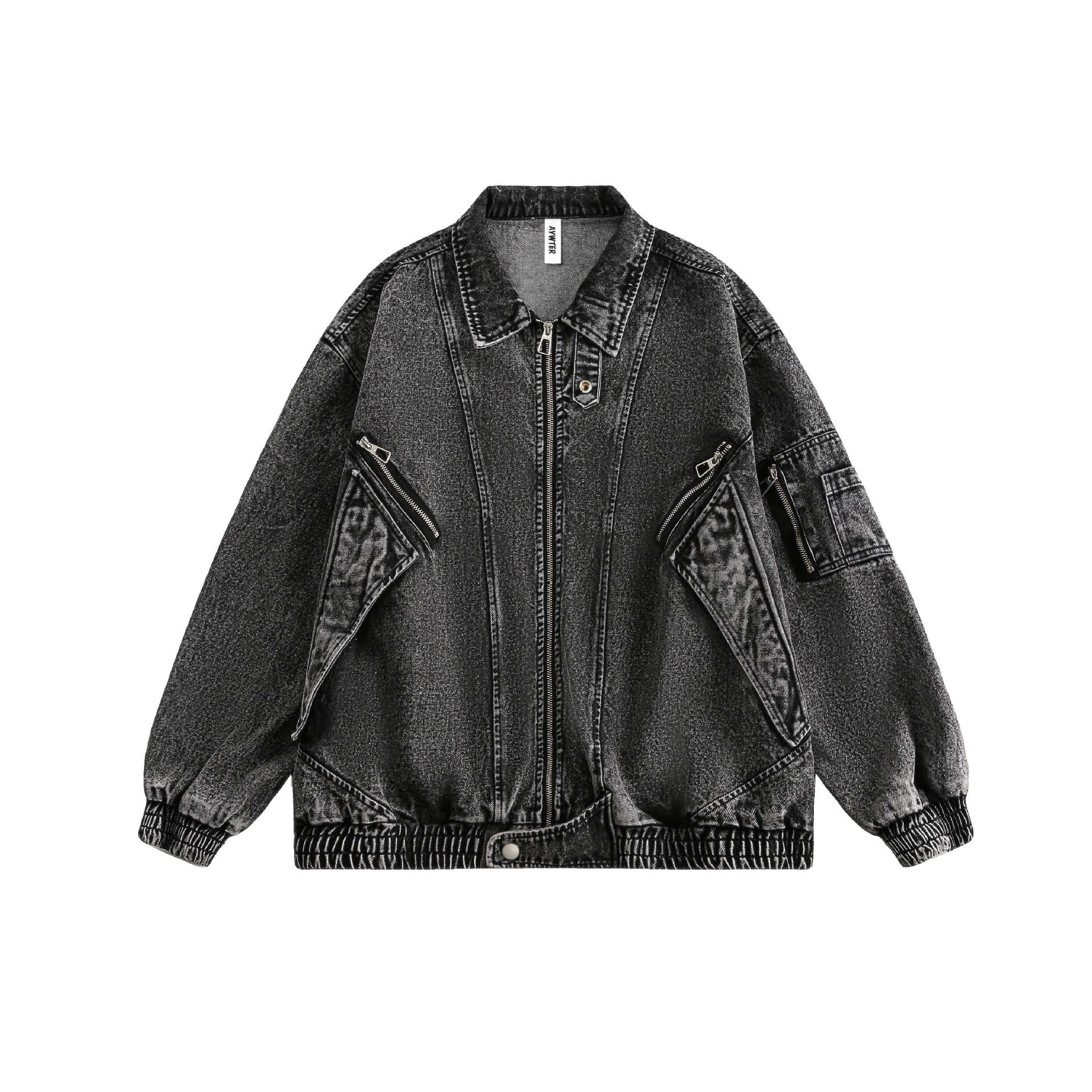Jiayiku Men's  Spring New American Retro Smog Black Wash Water Denim Jacket Stitching Design Jacket display picture 15
